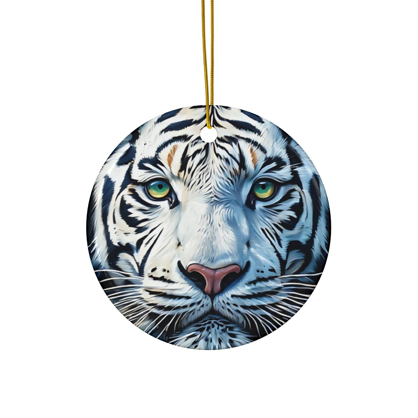White Tiger Ceramic Ornament — Two-Sided Round Holiday Decoration