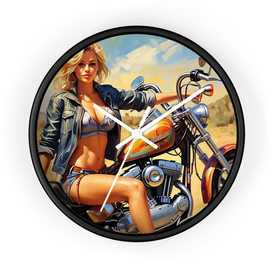 Biker Chic Wall Clock - Vintage Motorcycle Art, Home Decor, Gift for Riders, Unique Wall Accent, Great for Birthdays, Anniversary