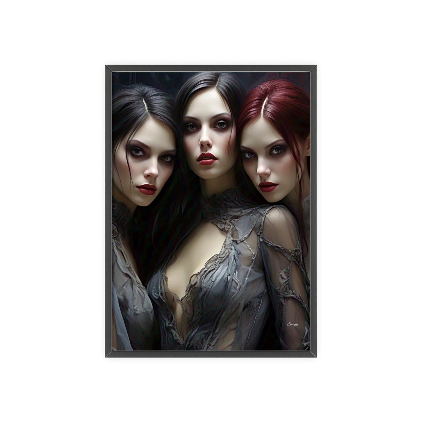 Eerie Fantasy Art Posters with Wooden Frame, Gothic Home Decor, Unique Wall Art, Gift for Art Lovers, Halloween Decoration, Witchy Style