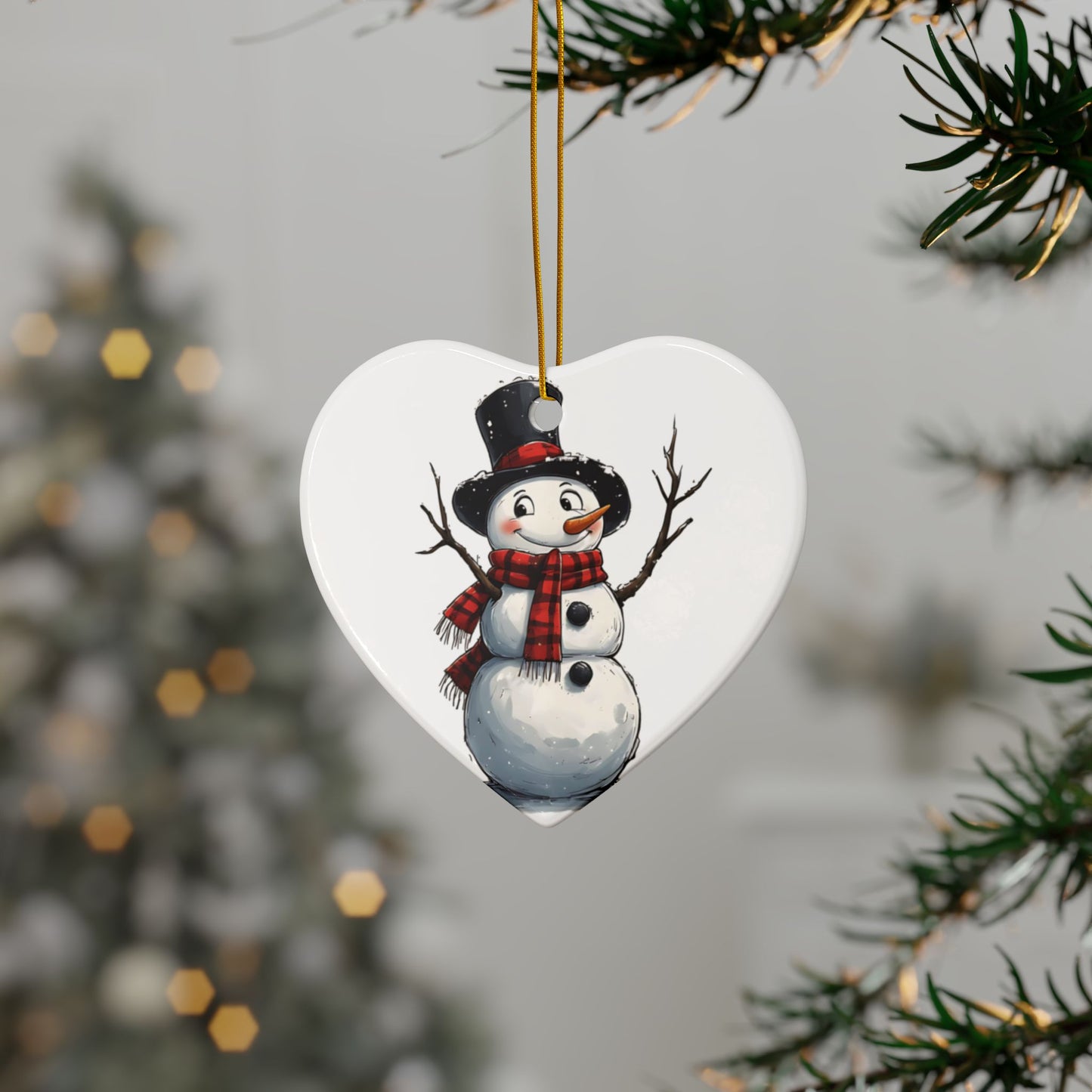 Snowman Ceramic Ornament — Cute 2-Sided Christmas Tree Decoration