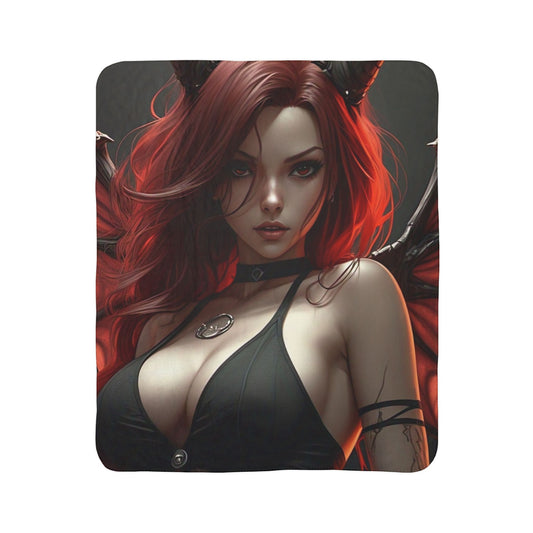 Enchanting Demoness Fleece Sherpa Blanket | Cozy Decor for Fantasy Lovers, Perfect Gift, Home Comfort, Halloween Vibes, Unique Art