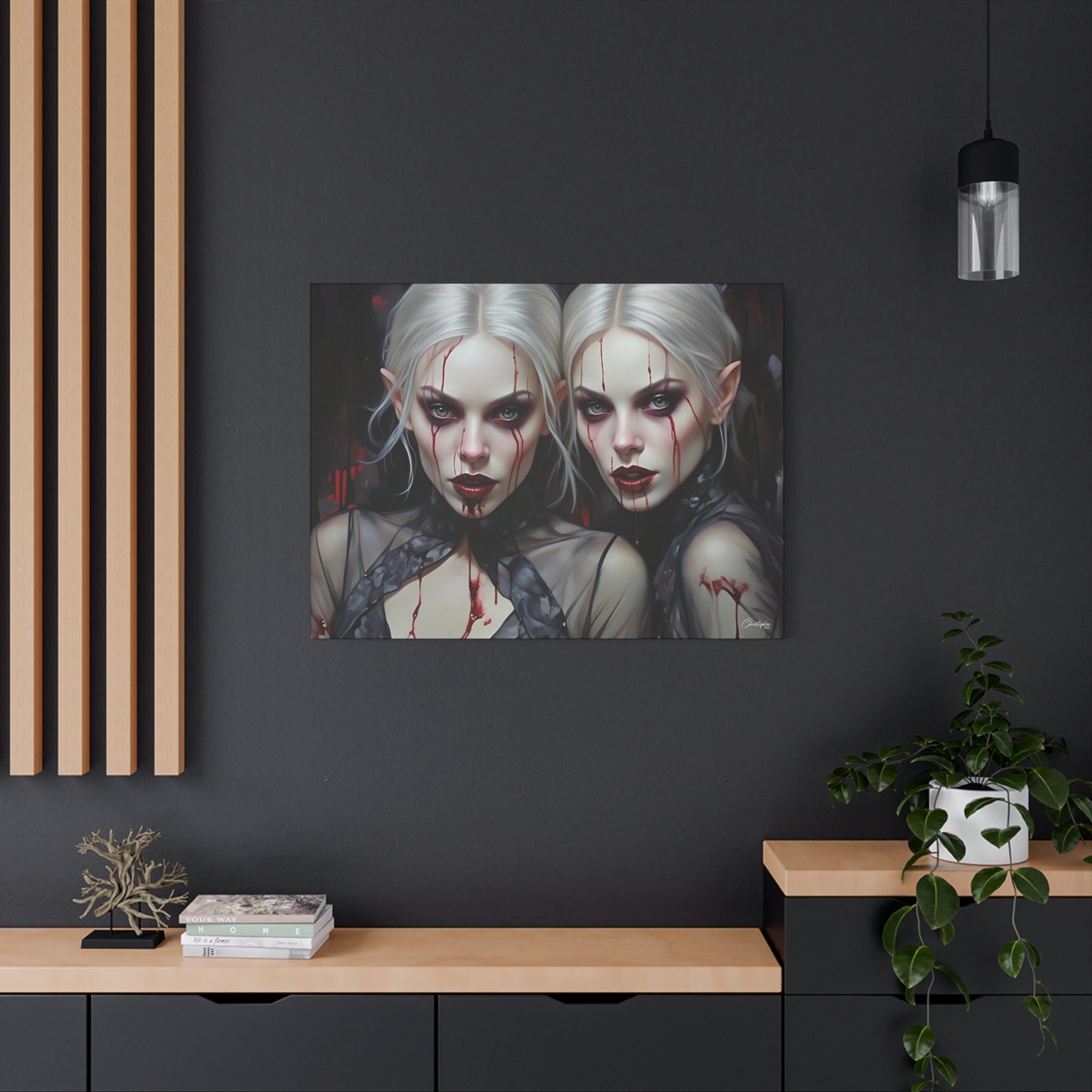 Gothic Canvas Art Print, Dark Fantasy Wall Decor, Horror Art, Halloween Home Decor, Vampire Artwork, Unique Gift for Spooky Season
