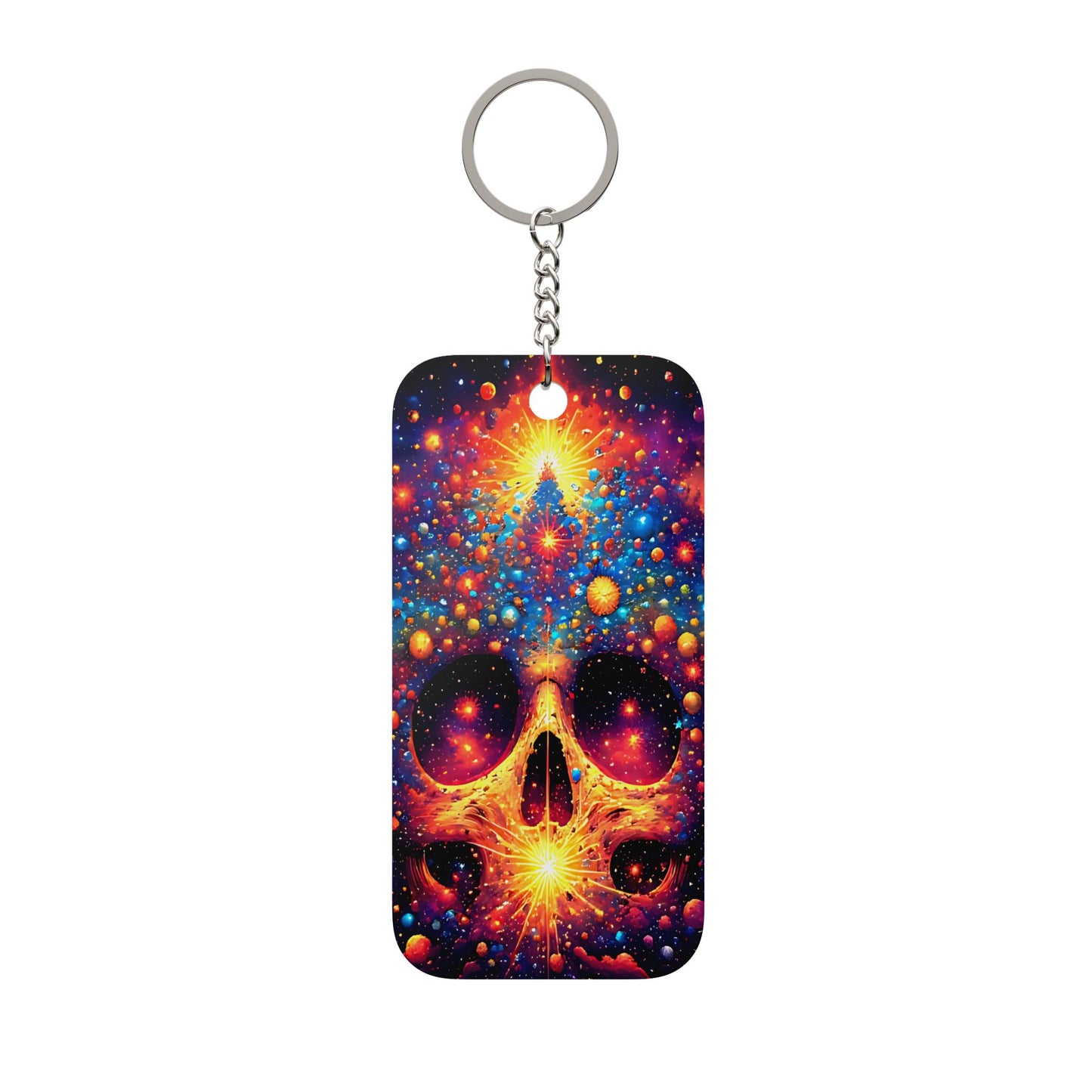 Psychedelic Cosmic Skull Keychain — Double-Sided Resin Charm