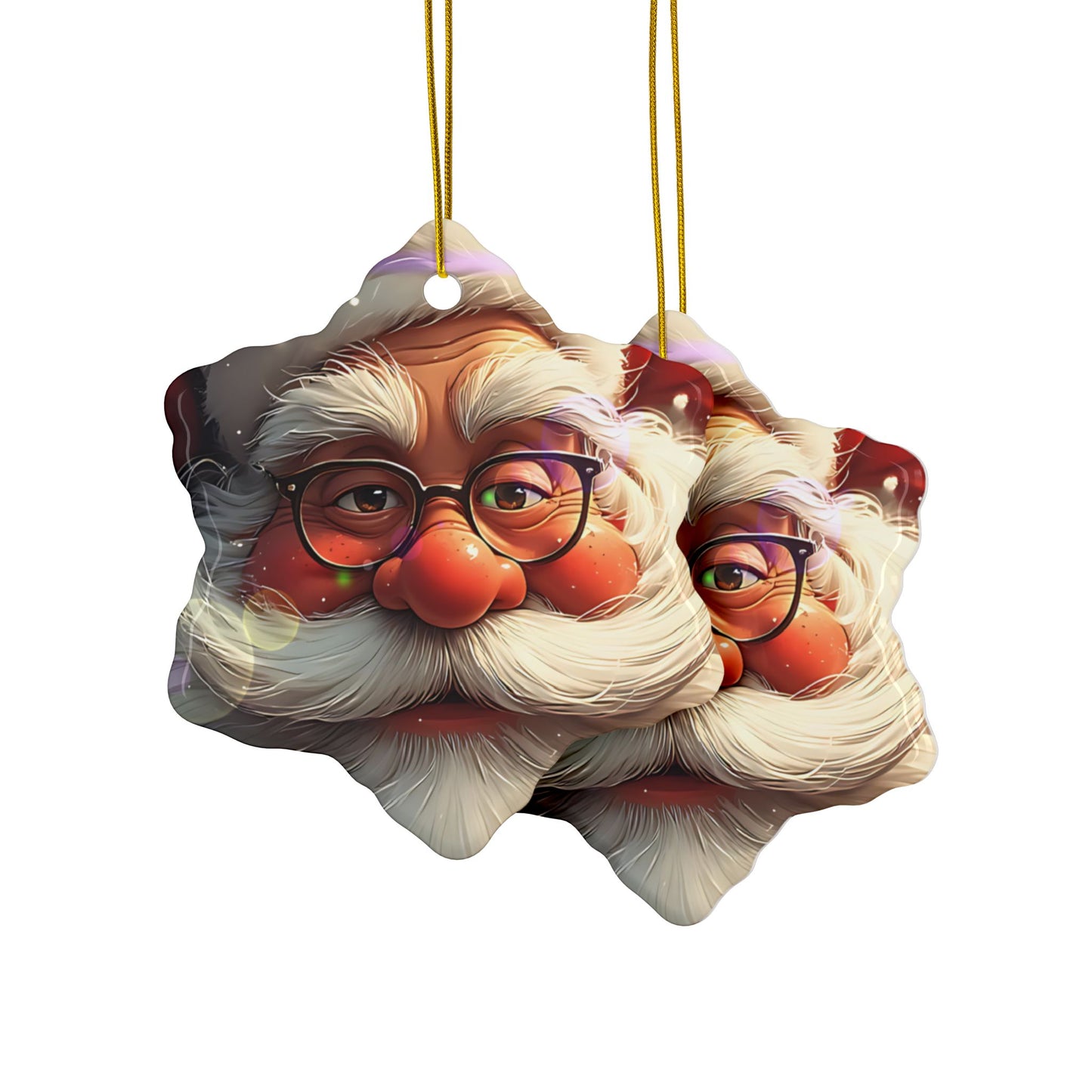 Santa Face Ceramic Ornament — Round Double-Sided Christmas Tree Decor (Personalizable, Pack Options)