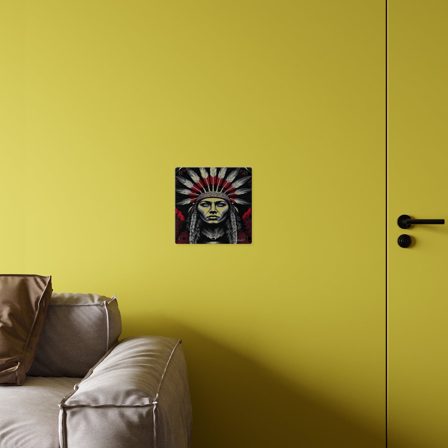 Acrylic Wall Art Panel — Bold Native Chief Portrait in Red & Black