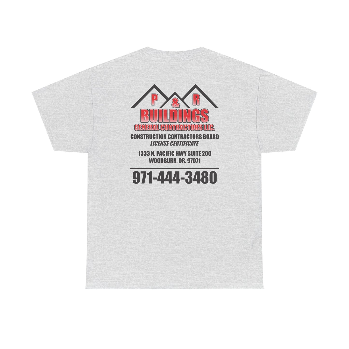 P&R BUILDINGS Logo Tee — Built Kings Contractor T‑Shirt (Phone & License Info on Back)