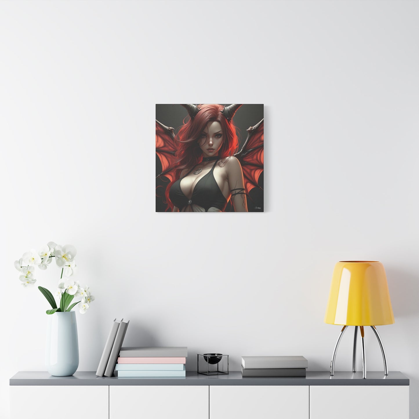 Gothic Fantasy Canvas Art, Demon Girl Wall Decor, Unique Home Decor, Gift for Her, Halloween or Birthday Gift