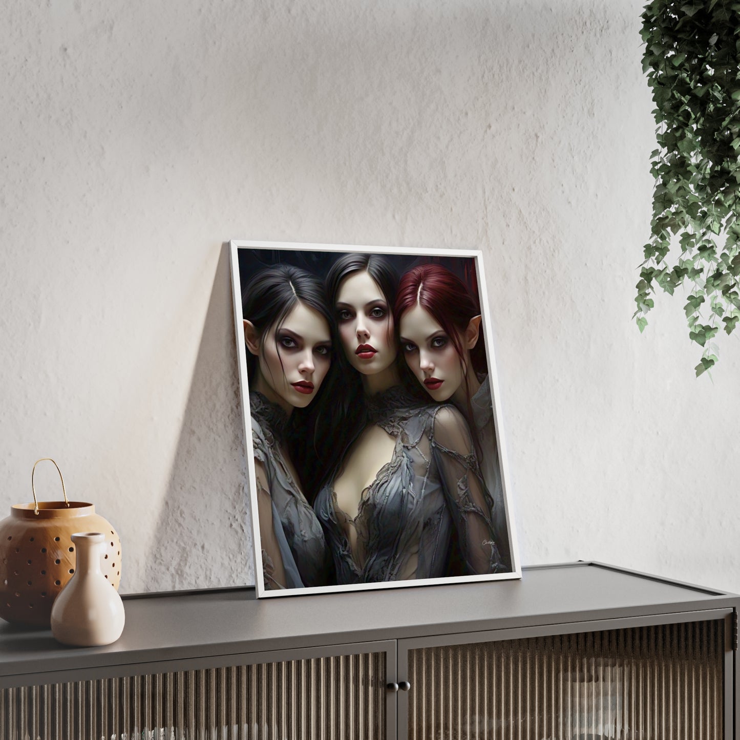 Eerie Fantasy Art Posters with Wooden Frame, Gothic Home Decor, Unique Wall Art, Gift for Art Lovers, Halloween Decoration, Witchy Style