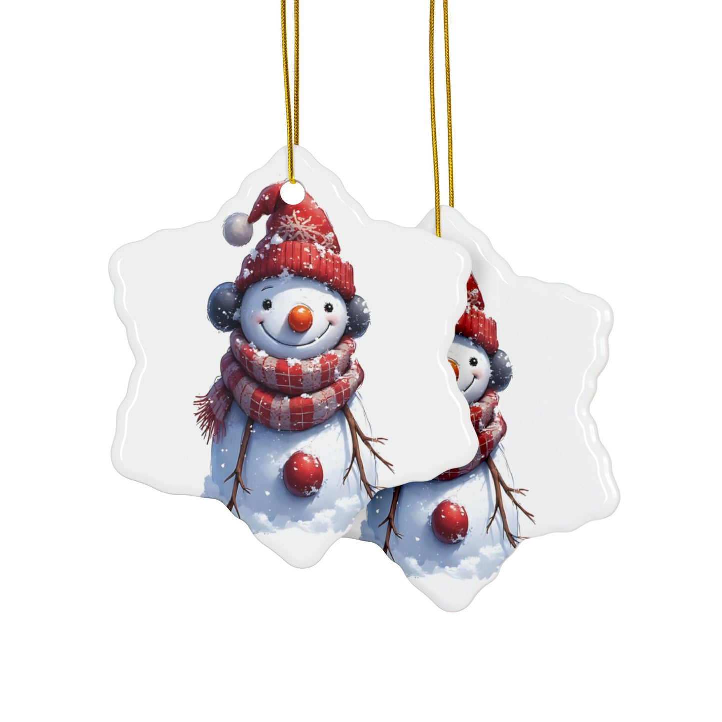 Snowman Ceramic Ornament — Double-Sided Christmas Tree Decoration