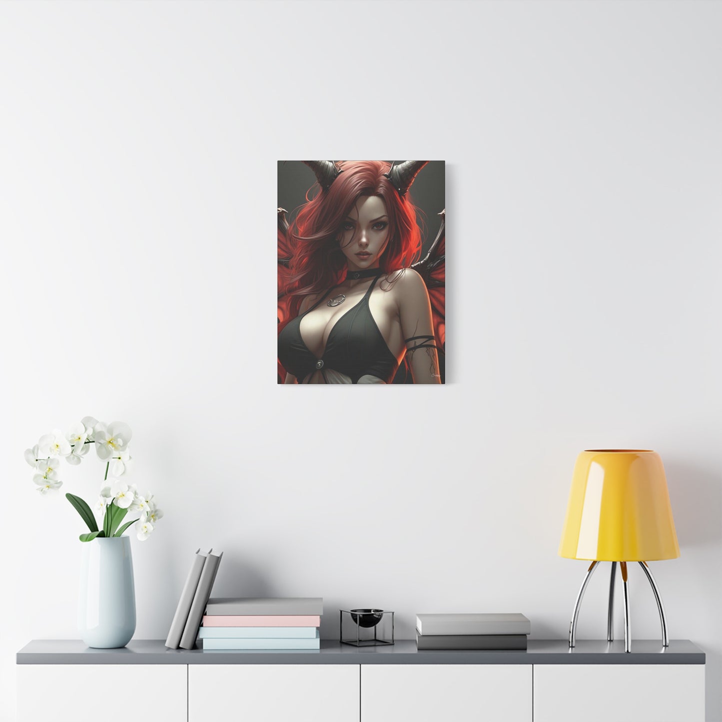 Gothic Fantasy Canvas Art, Demon Girl Wall Decor, Unique Home Decor, Gift for Her, Halloween or Birthday Gift