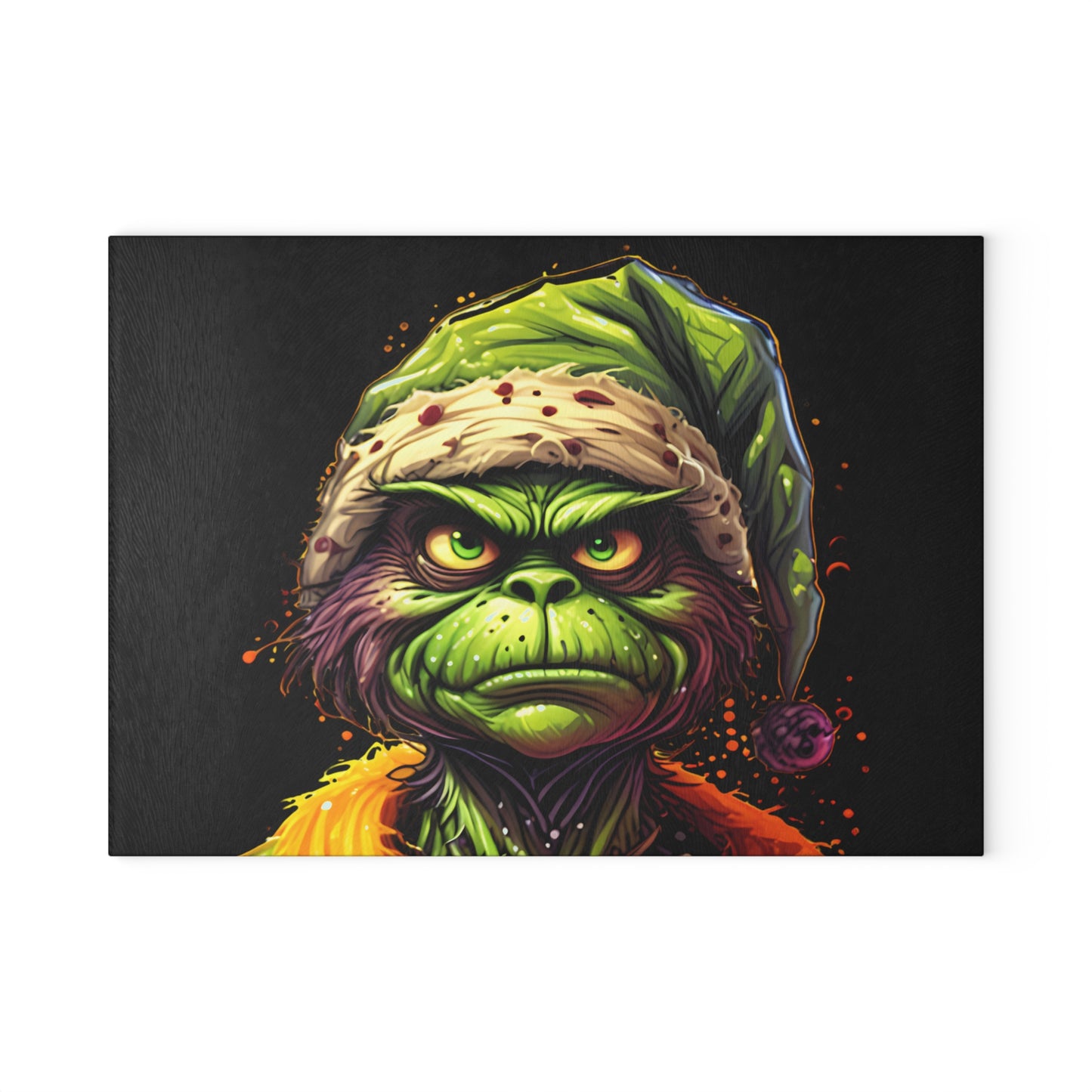 Glass Cutting Board — Grumpy Grinch Face Holiday Kitchen Decor