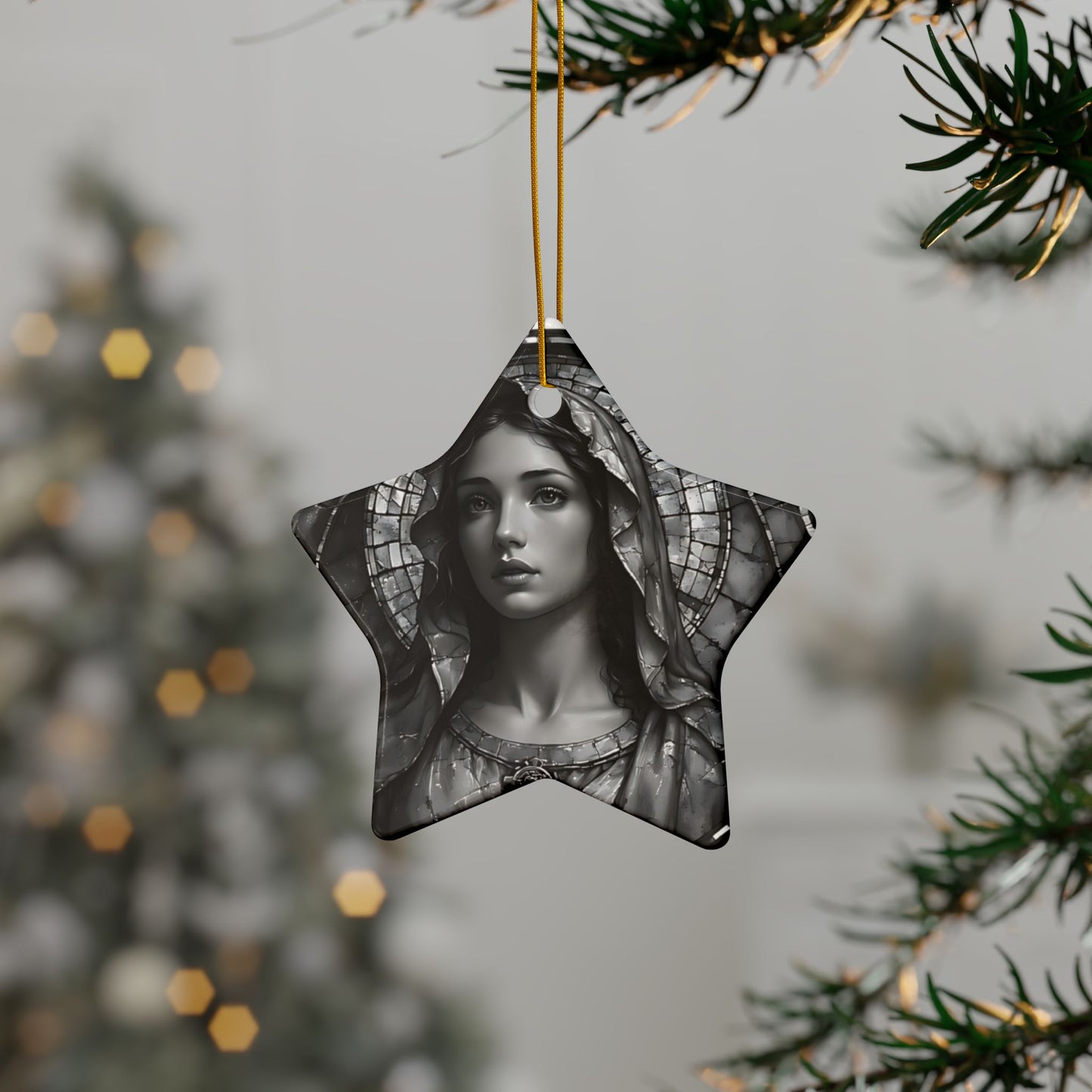 Virgin Mary Ceramic Ornament — Two-Sided Religious Christmas Keepsake