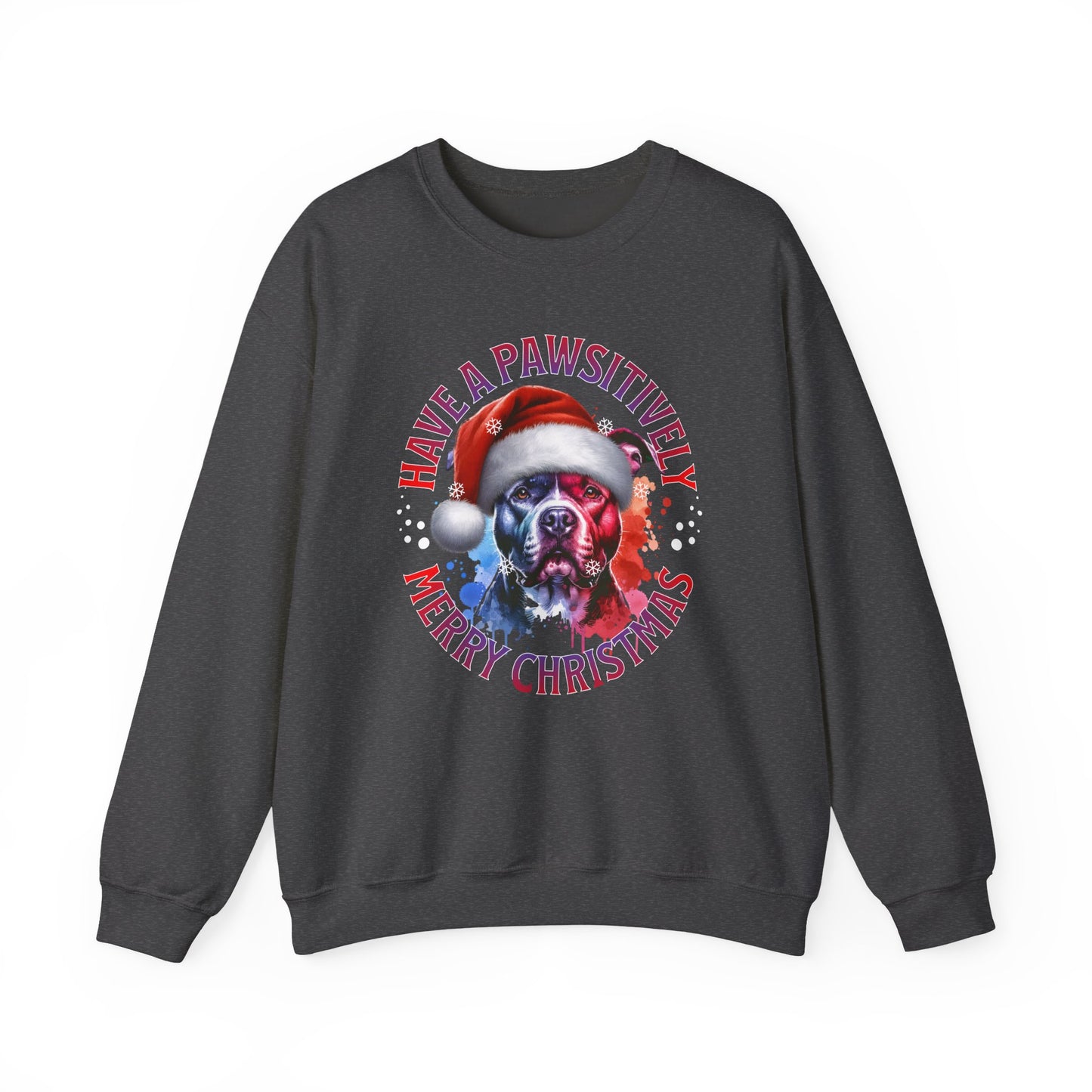 Crewneck Pit Bull Sweatshirt - "Have a Pawsitively Merry Christmas" Dog Santa Holiday Sweatshirt