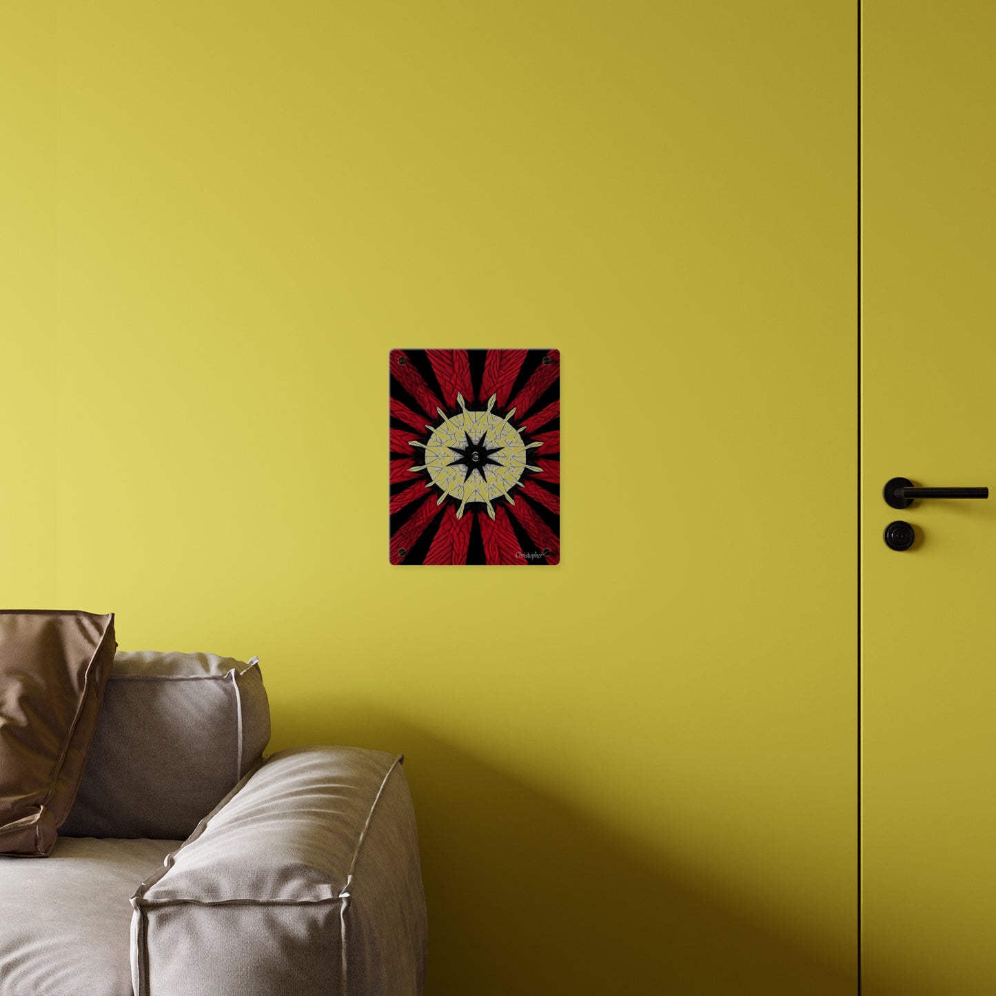 Red & Black Mandala Acrylic Wall Art Panel — Personalized Name Option