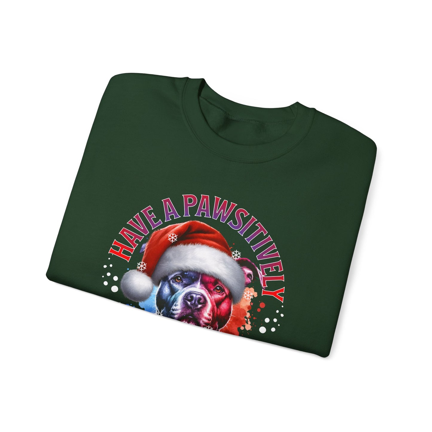 Crewneck Pit Bull Sweatshirt - "Have a Pawsitively Merry Christmas" Dog Santa Holiday Sweatshirt
