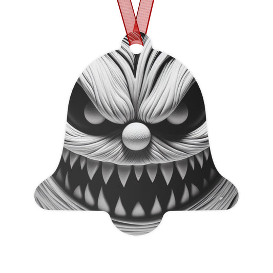 Scary Monster Bell Metal Ornament — Creepy Black & White Holiday Decor