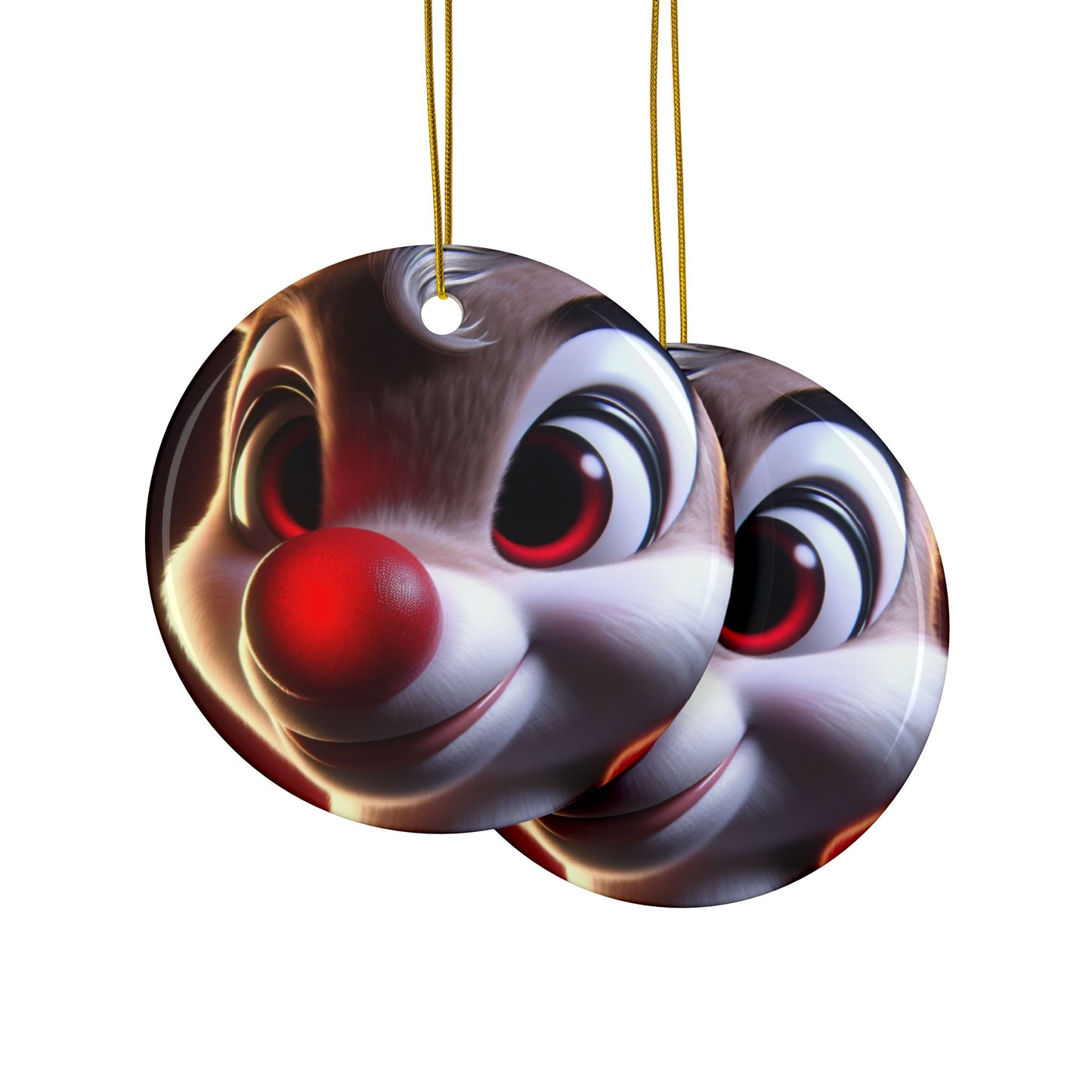 Rudolph Reindeer Ceramic Ornament — Round Double-Sided Holiday Decor