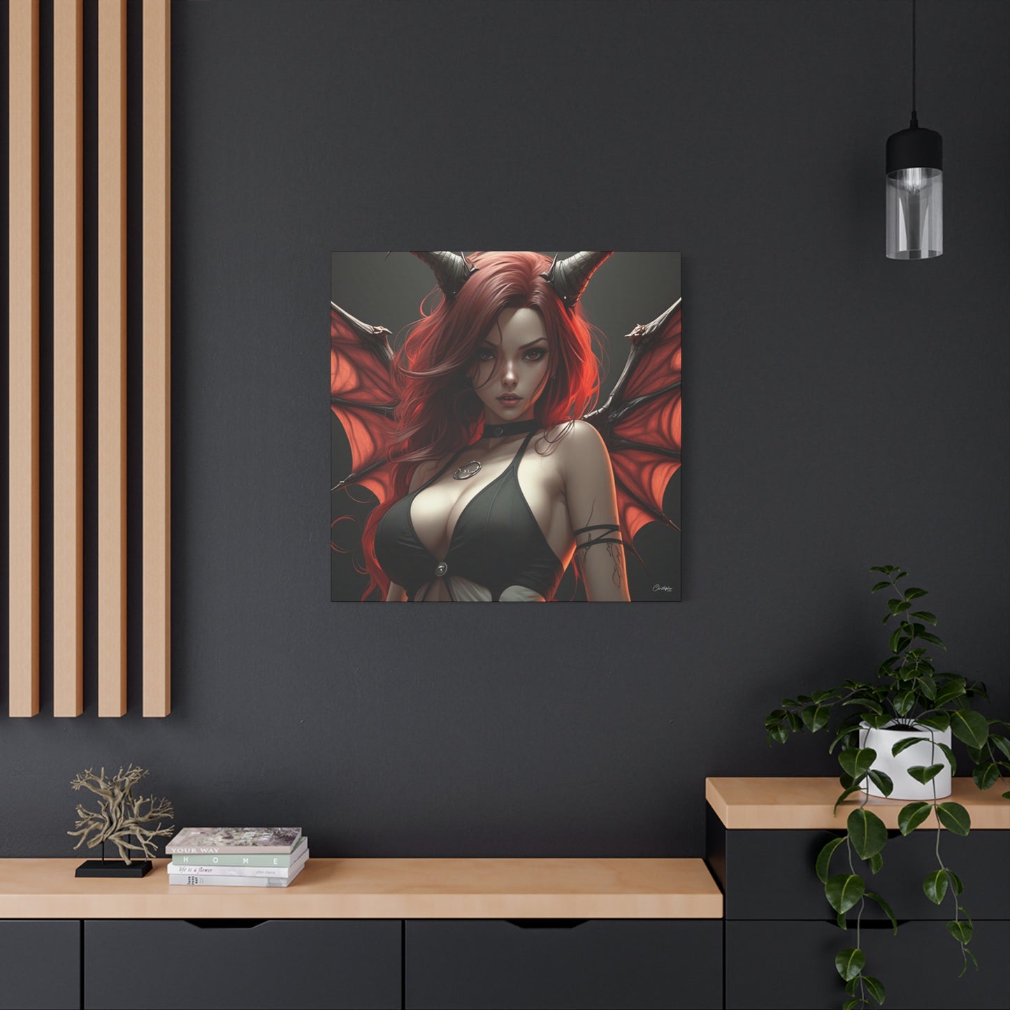 Gothic Fantasy Canvas Art, Demon Girl Wall Decor, Unique Home Decor, Gift for Her, Halloween or Birthday Gift