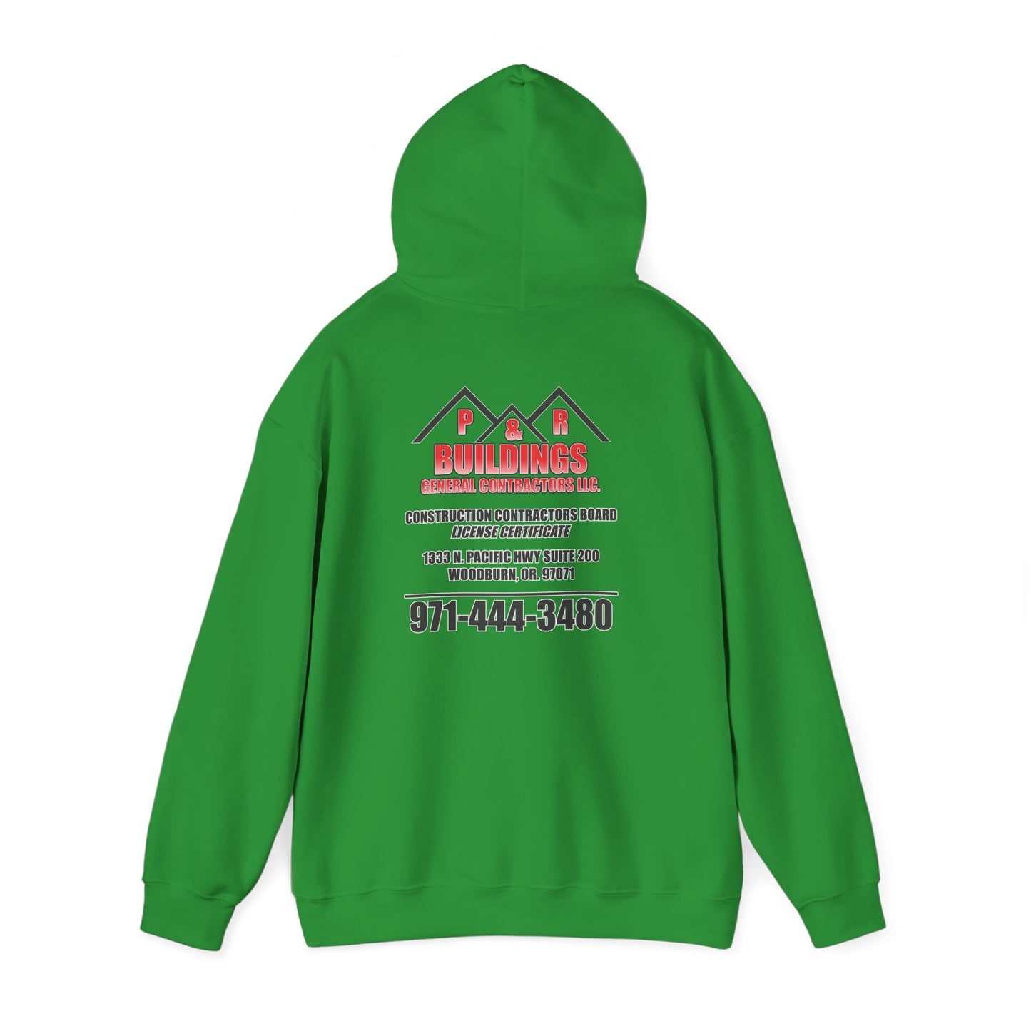 P&R Buildings Logo Hoodie — Custom Contractor License & Phone Number