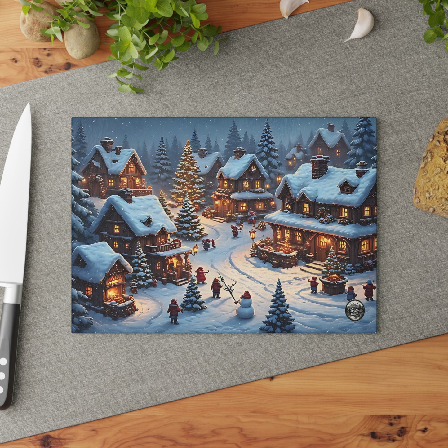 Cozy Winter Glass Cutting Board - Perfect for Holiday Hosting, Kitchen Decor, Gift for Chefs, Seasonal Cooking, Winter Wonderland