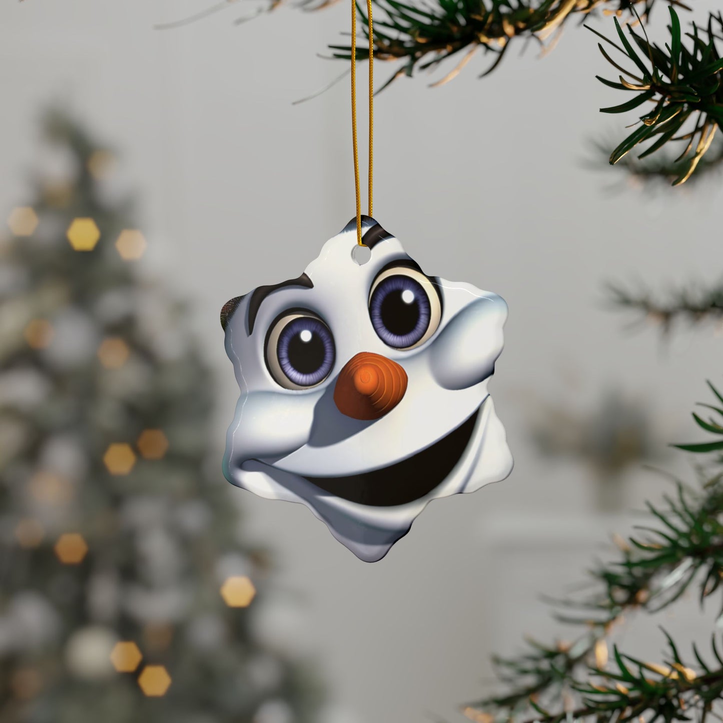 Snowman Face Ceramic Ornament — Cute Holiday Tree Decoration, Double-Sided