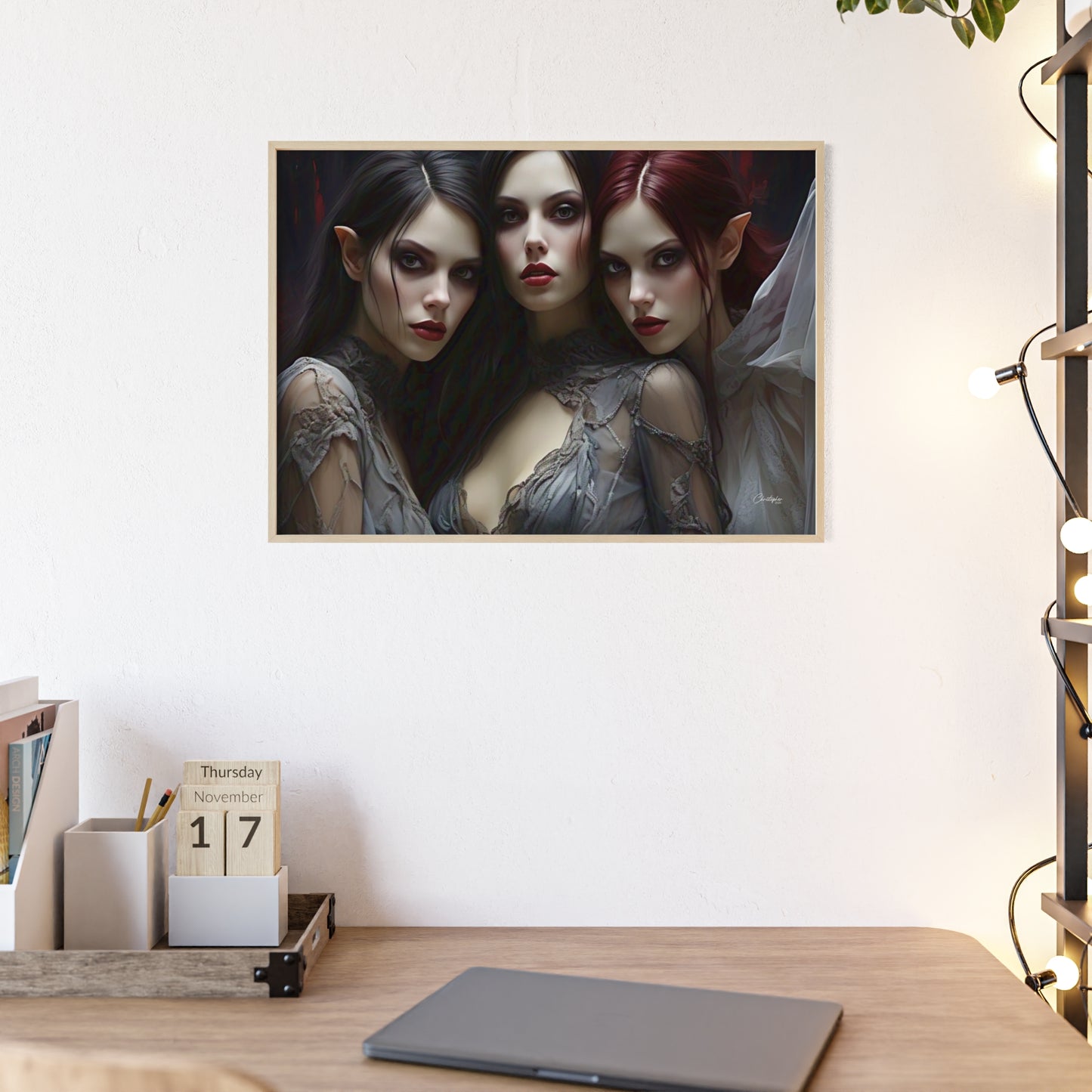 Eerie Fantasy Art Posters with Wooden Frame, Gothic Home Decor, Unique Wall Art, Gift for Art Lovers, Halloween Decoration, Witchy Style