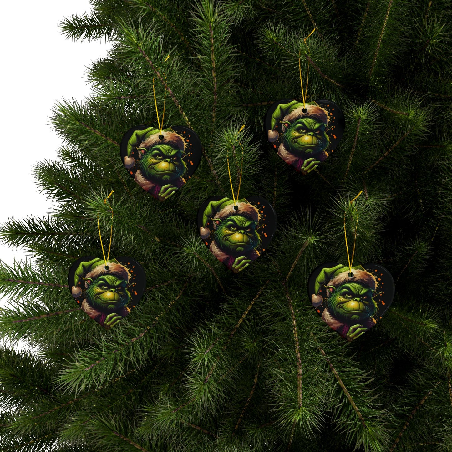 Grumpy Grinch Ceramic Ornament — Double-Sided Christmas Tree Decoration