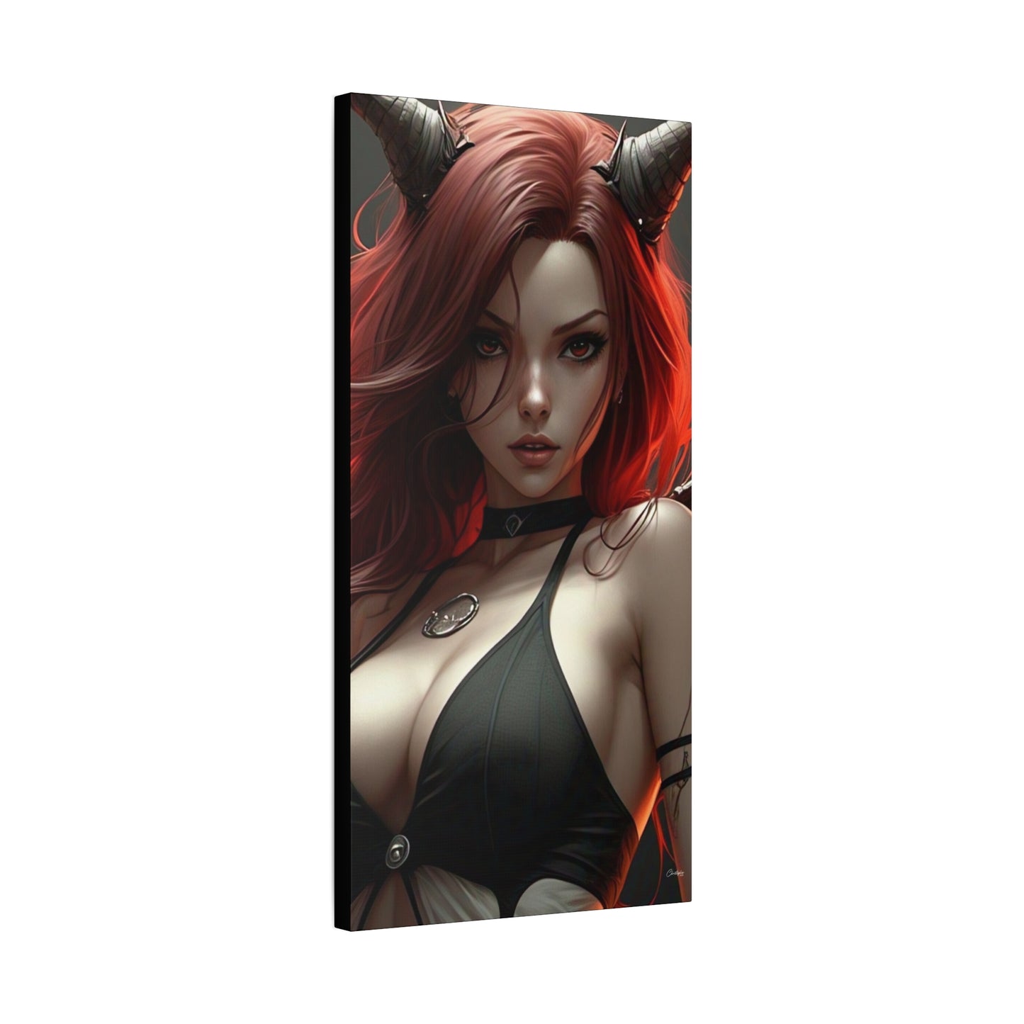 Gothic Fantasy Canvas Art, Demon Girl Wall Decor, Unique Home Decor, Gift for Her, Halloween or Birthday Gift