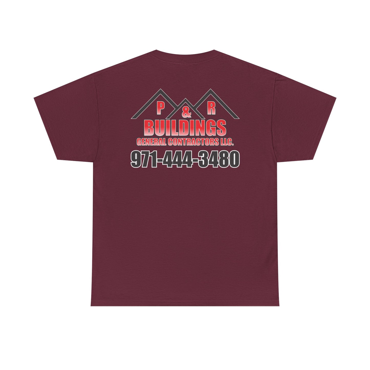 Logo and Number on the back T-Shirt — P&R Buildings Contractor Tee with Phone Number
