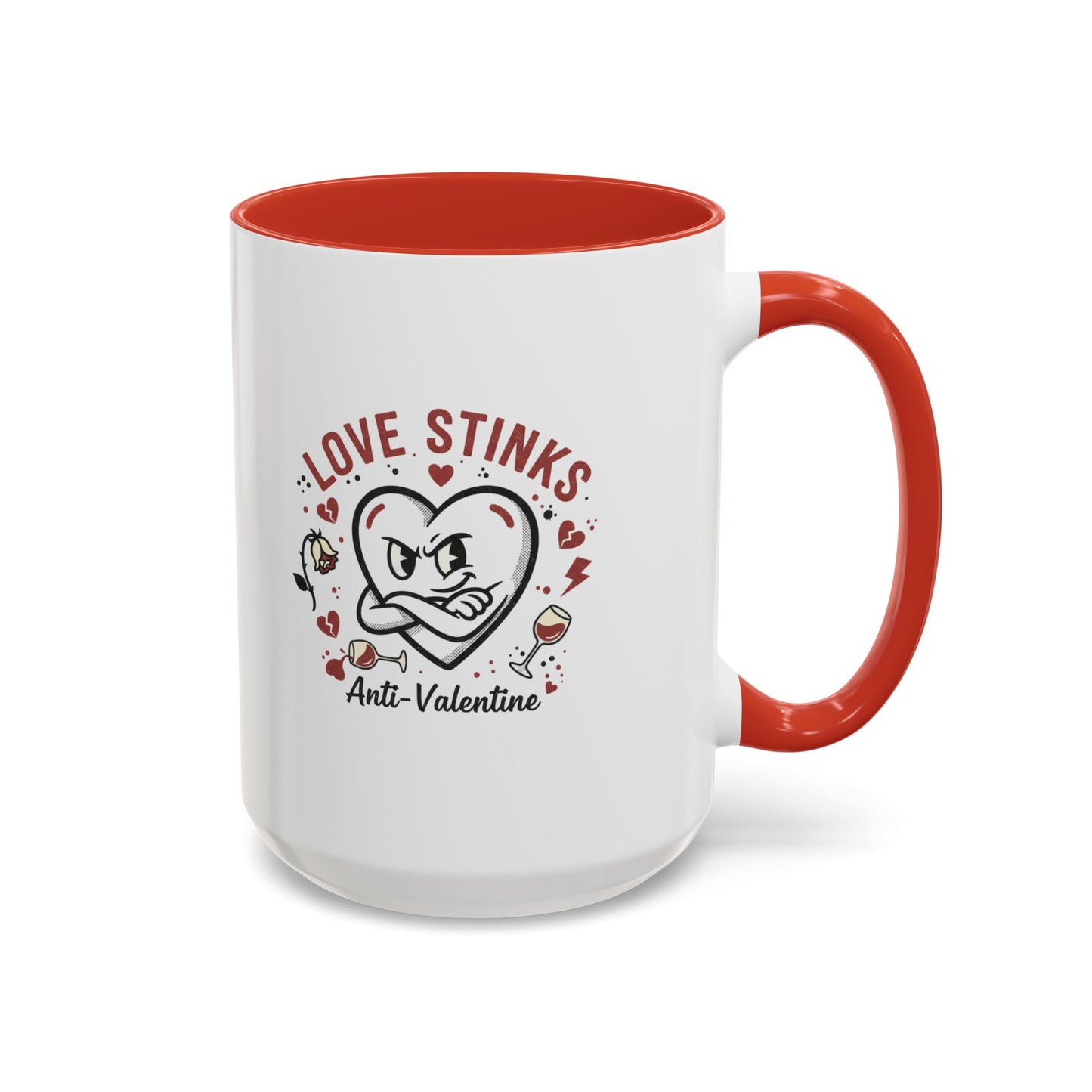 Coffee Mug — "Love Stinks" Anti-Valentine Heart Accent Mug (11/15oz)