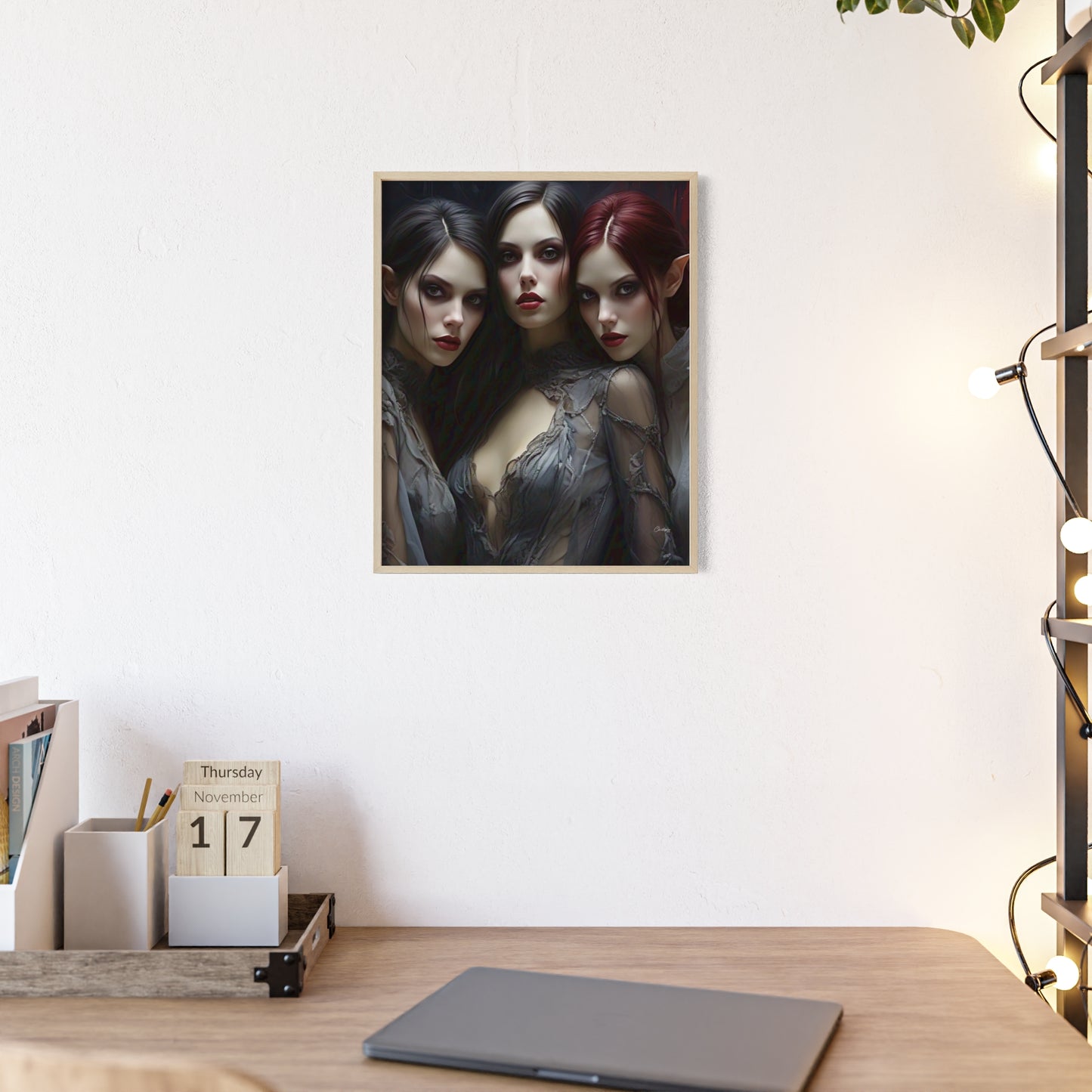 Eerie Fantasy Art Posters with Wooden Frame, Gothic Home Decor, Unique Wall Art, Gift for Art Lovers, Halloween Decoration, Witchy Style