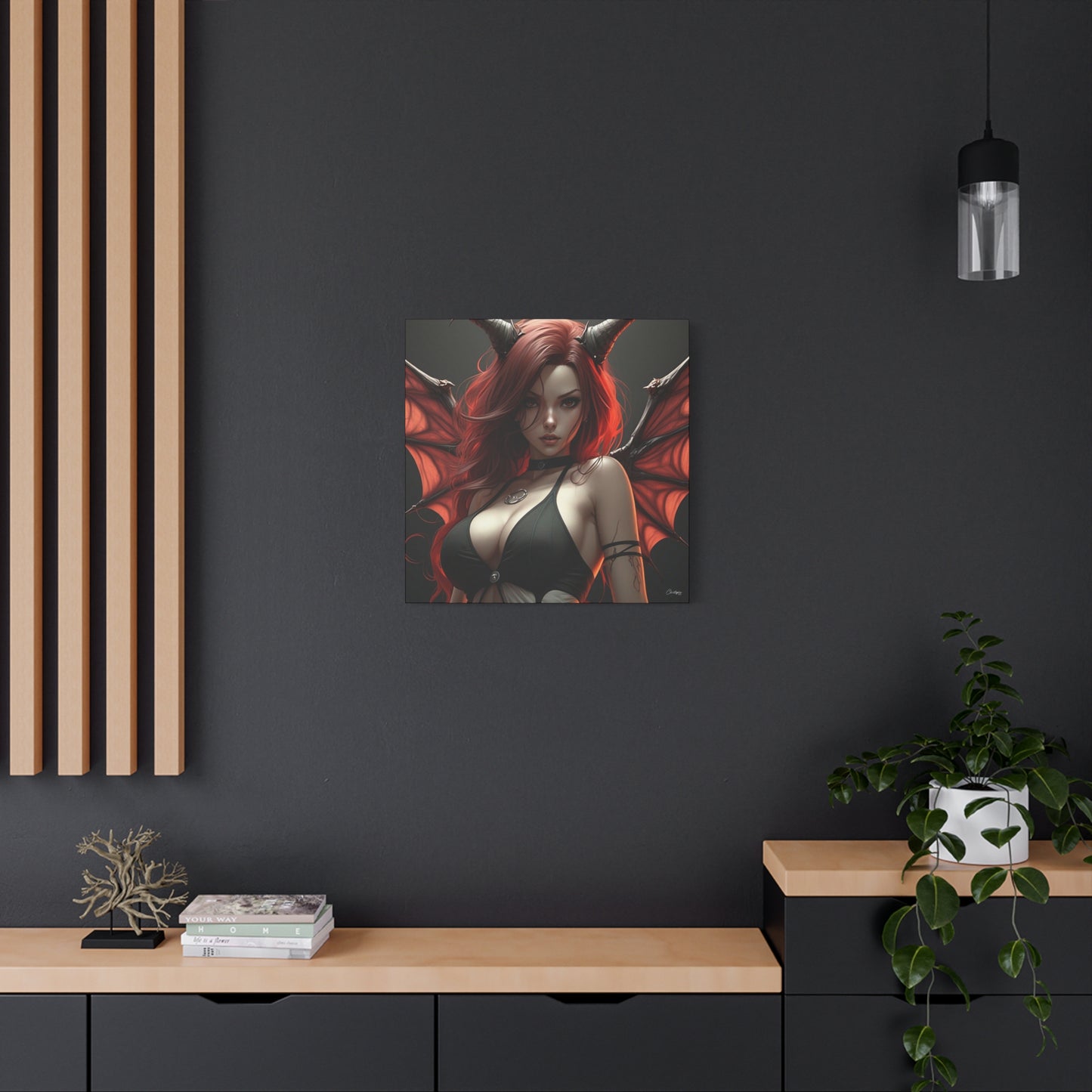 Gothic Fantasy Canvas Art, Demon Girl Wall Decor, Unique Home Decor, Gift for Her, Halloween or Birthday Gift