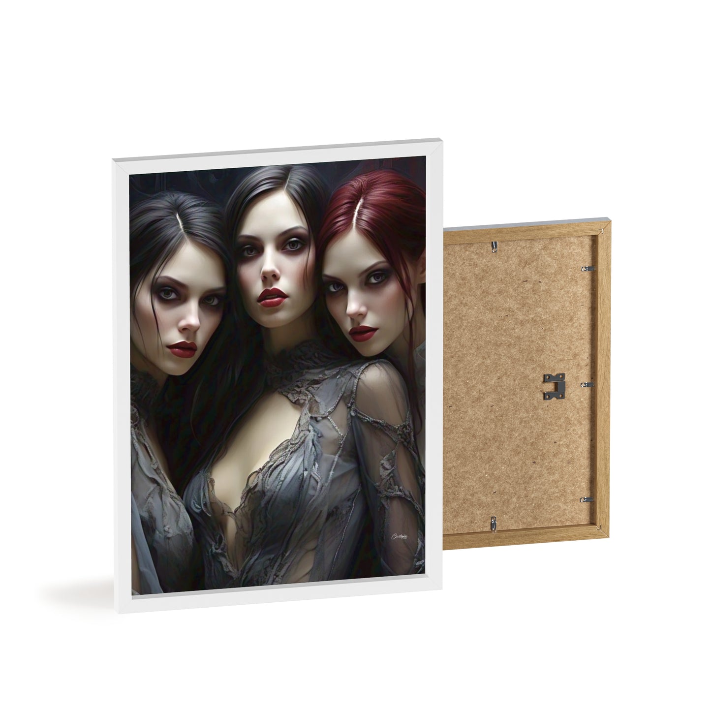 Eerie Fantasy Art Posters with Wooden Frame, Gothic Home Decor, Unique Wall Art, Gift for Art Lovers, Halloween Decoration, Witchy Style