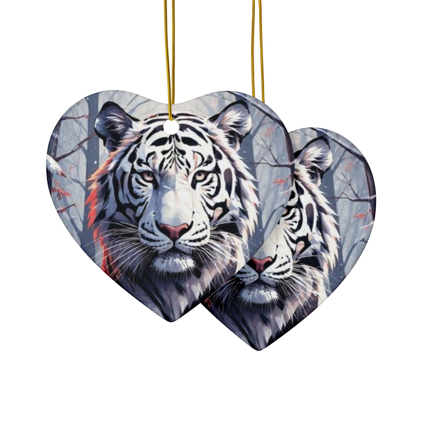 White Tiger Ceramic Ornament — Double-Sided Holiday Decoration