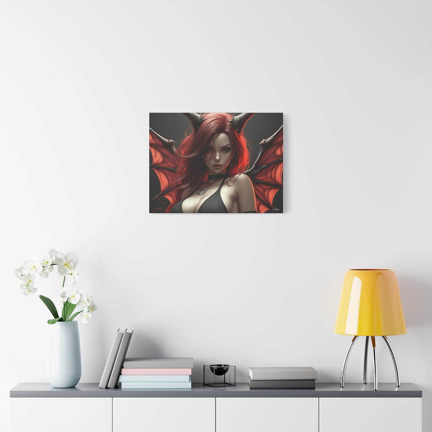 Gothic Fantasy Canvas Art, Demon Girl Wall Decor, Unique Home Decor, Gift for Her, Halloween or Birthday Gift
