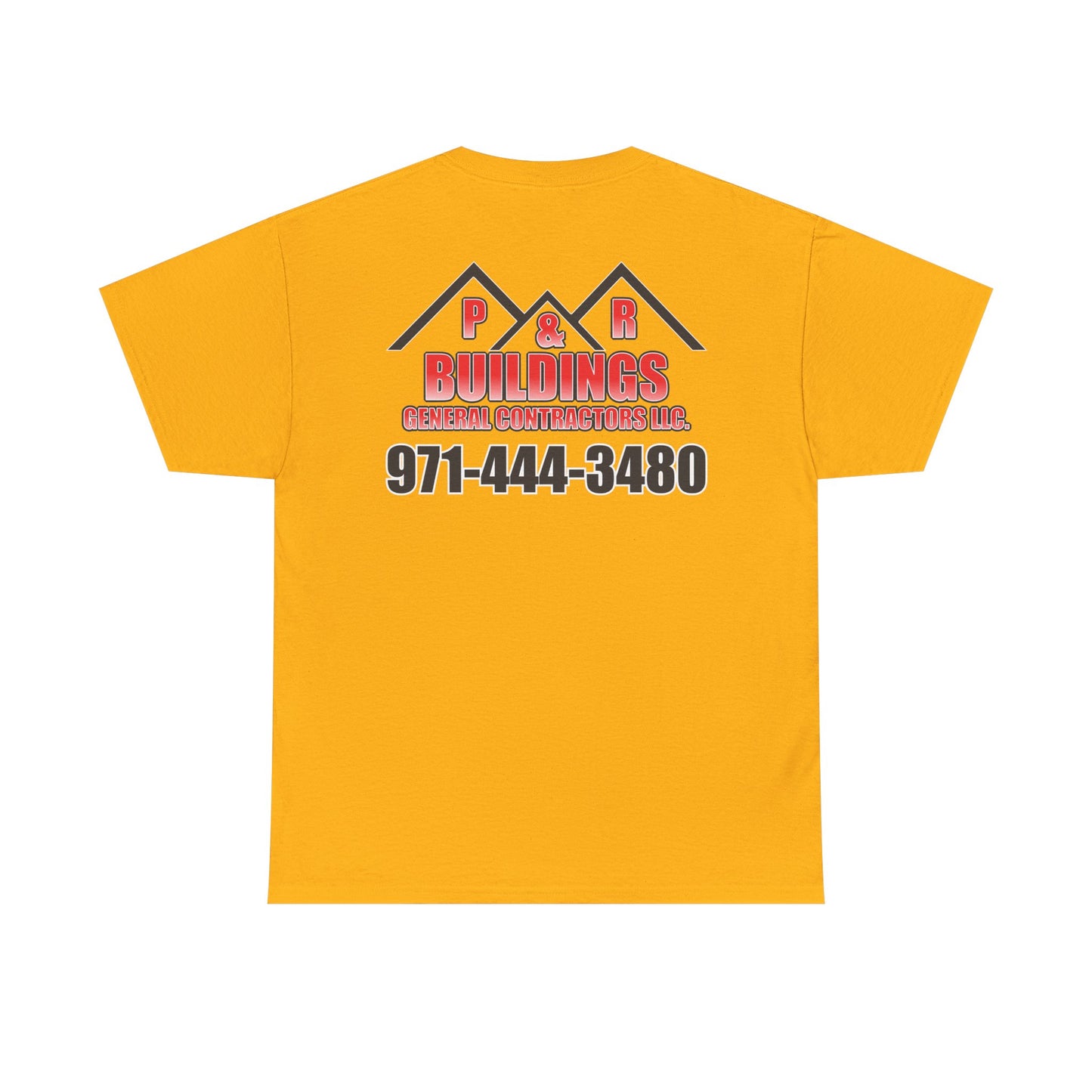 Logo and Number on the back T-Shirt — P&R Buildings Contractor Tee with Phone Number