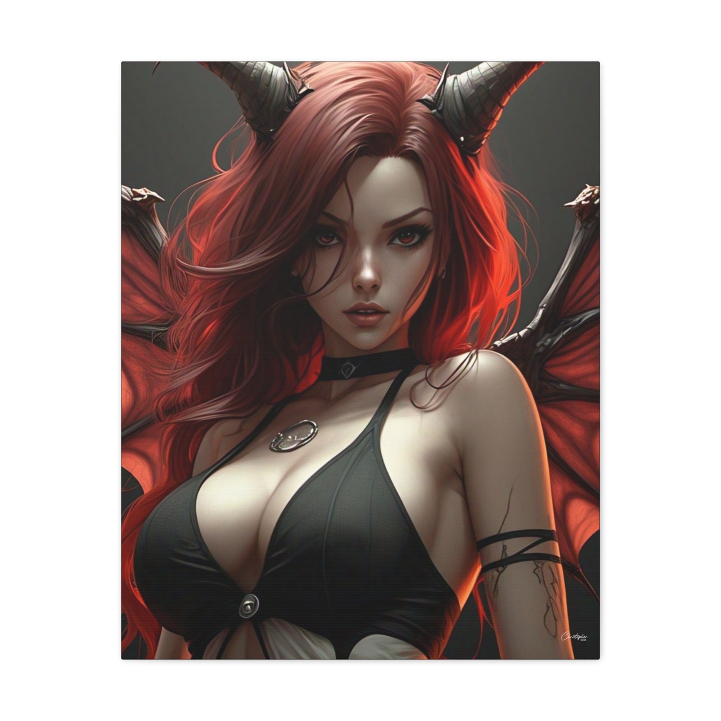 Gothic Fantasy Canvas Art, Demon Girl Wall Decor, Unique Home Decor, Gift for Her, Halloween or Birthday Gift