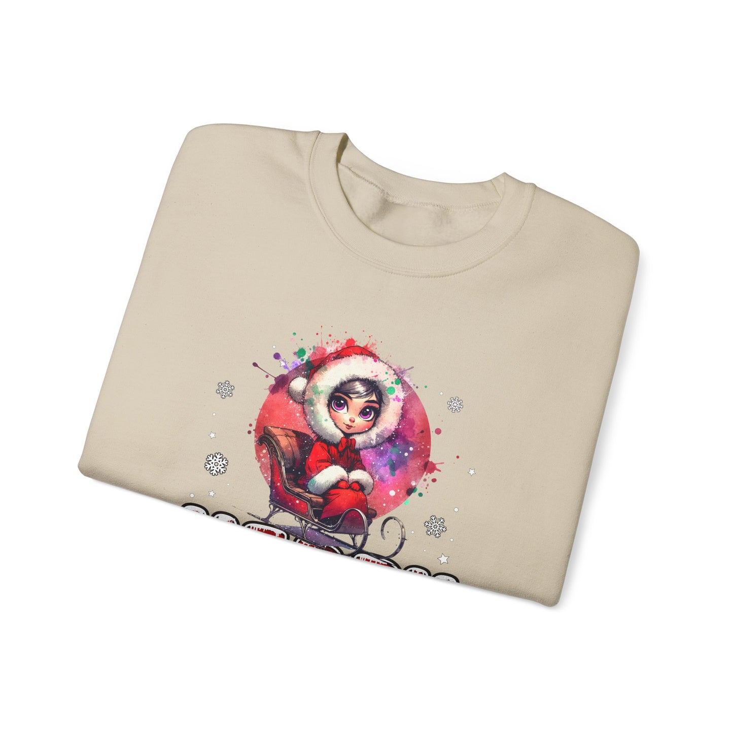 Christmas Crewneck Sweatshirt — Cute Santa Girl 'Merry Christmas' Holiday Pullover
