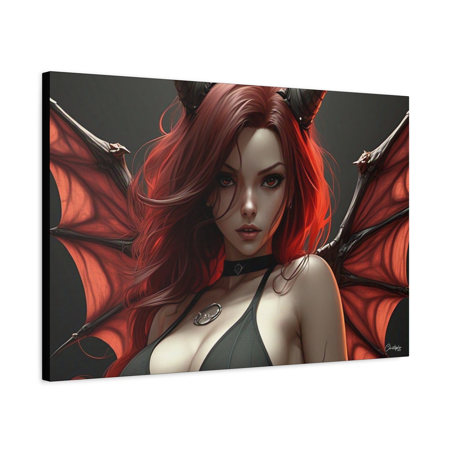 Gothic Fantasy Canvas Art, Demon Girl Wall Decor, Unique Home Decor, Gift for Her, Halloween or Birthday Gift