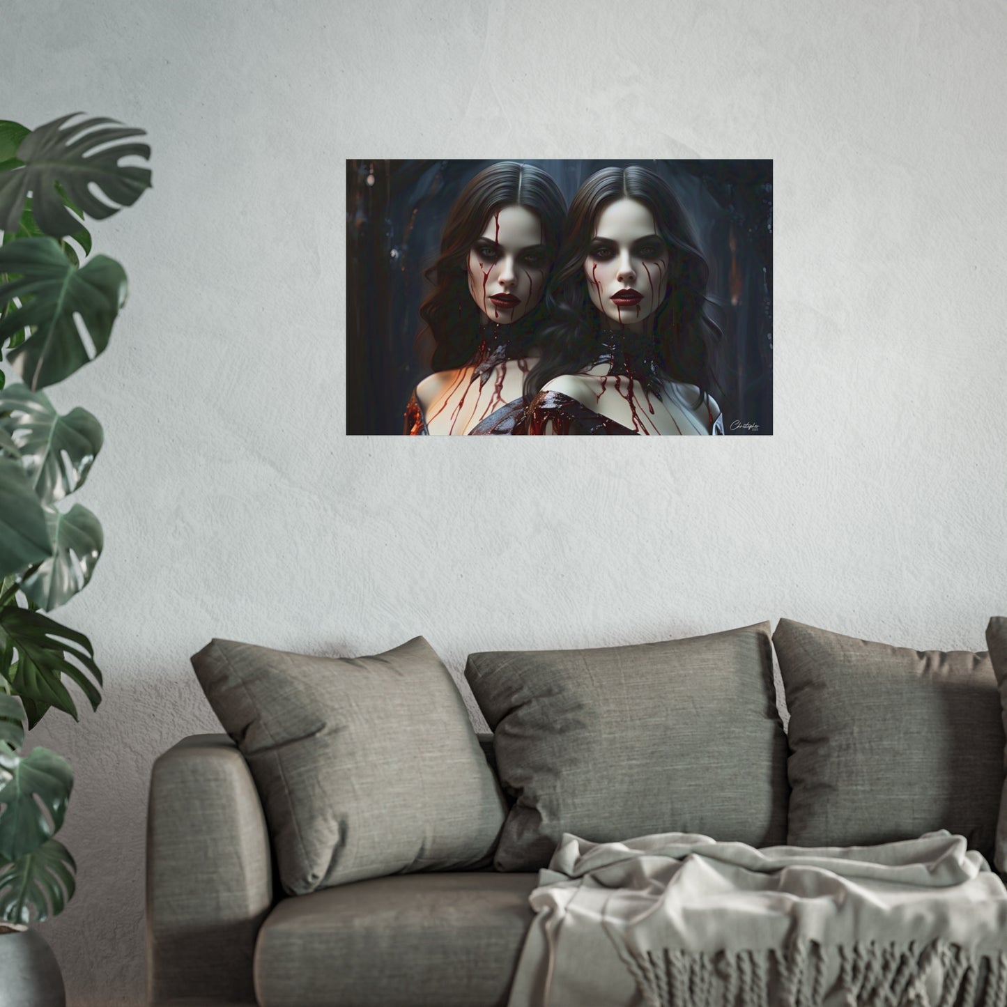 Vampire Sisters Fine Art Poster, Gothic Wall Art, Spooky Decor, Horror Home Decor, Blood Art Print, Dark Aesthetic Print