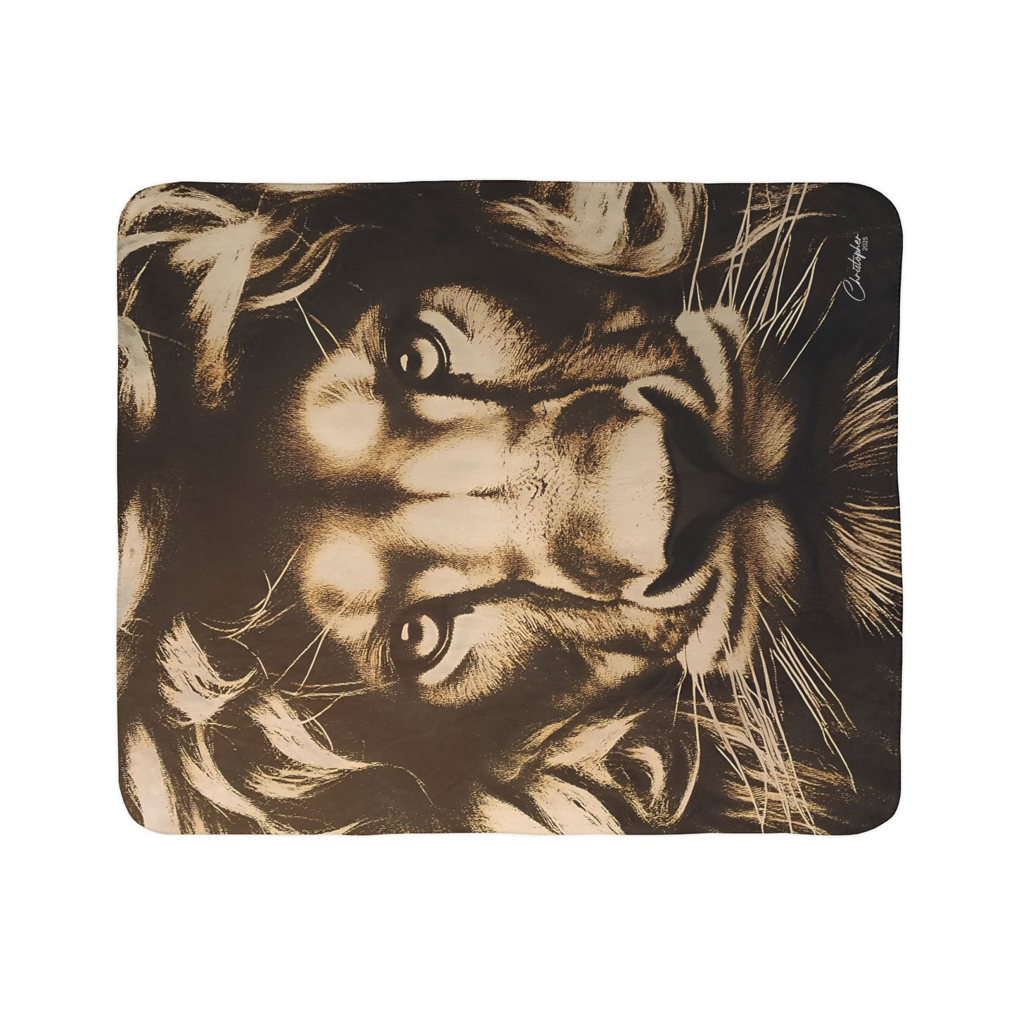 Laser Engraved Original Art Lion Print Fleece Sherpa Blanket, Cozy Lion Throw Blanket, Gift for Animal Lovers, Home Decor, Winter Warmth, Safari Style, Bed and Sofa