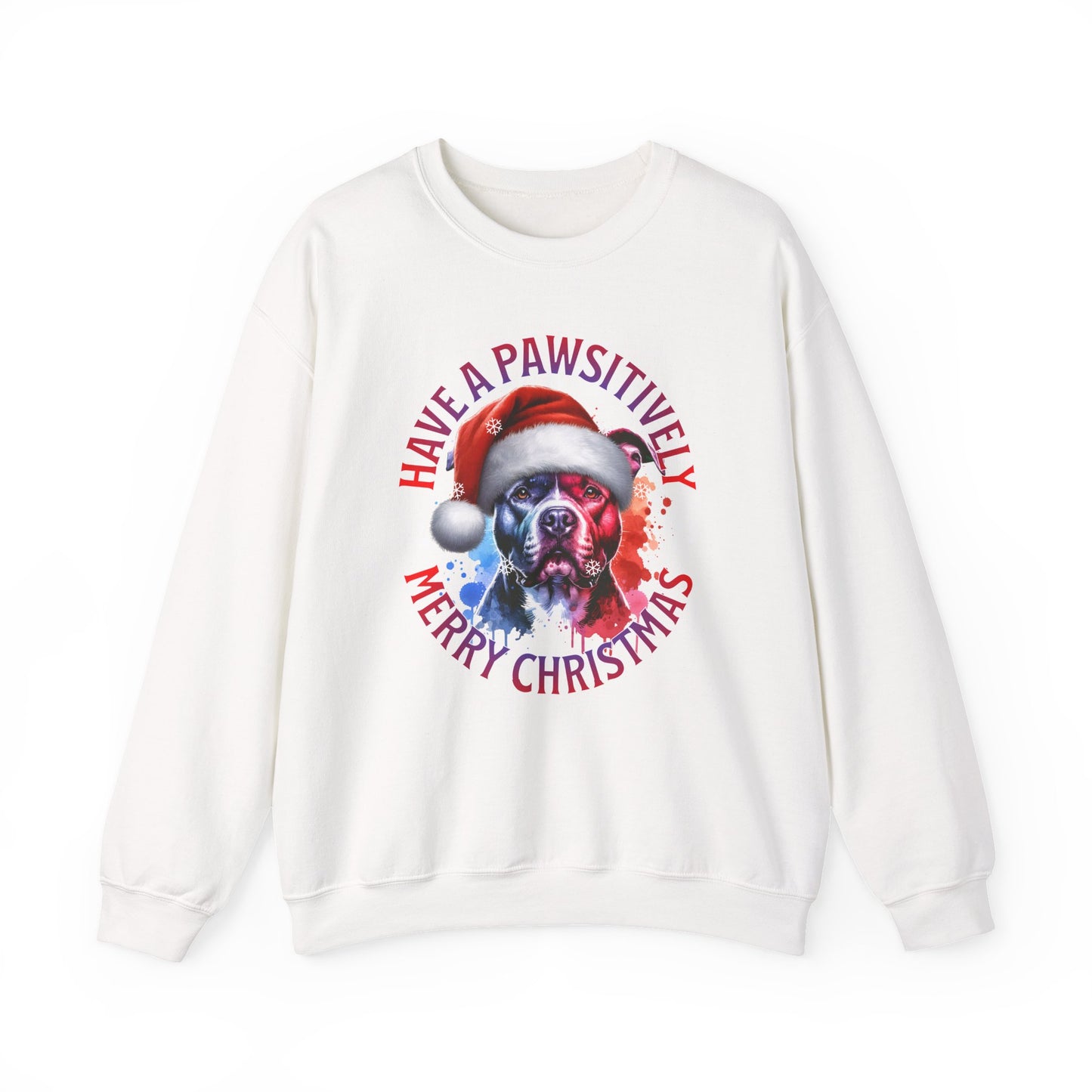 Crewneck Pit Bull Sweatshirt - "Have a Pawsitively Merry Christmas" Dog Santa Holiday Sweatshirt