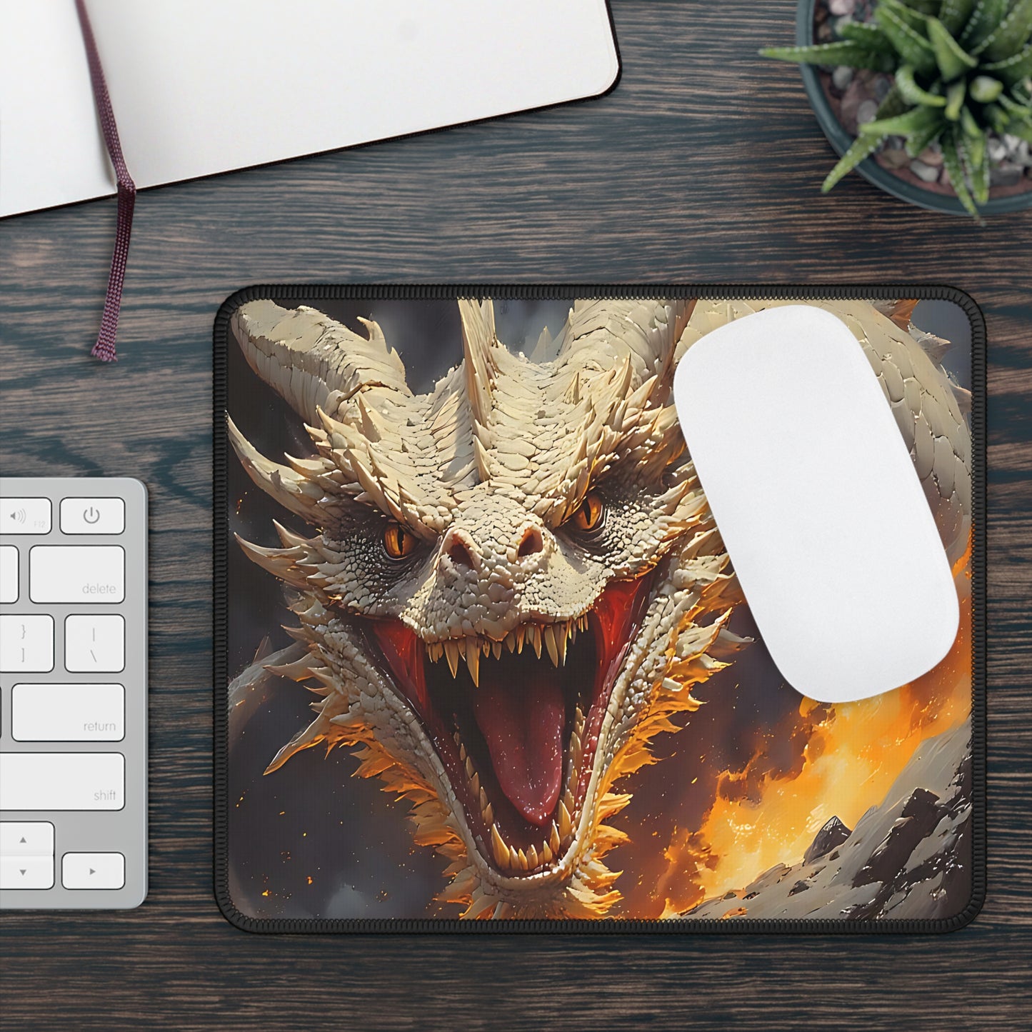 Dragon Gaming Mouse Pad — Fiery White Dragon Desk Mat