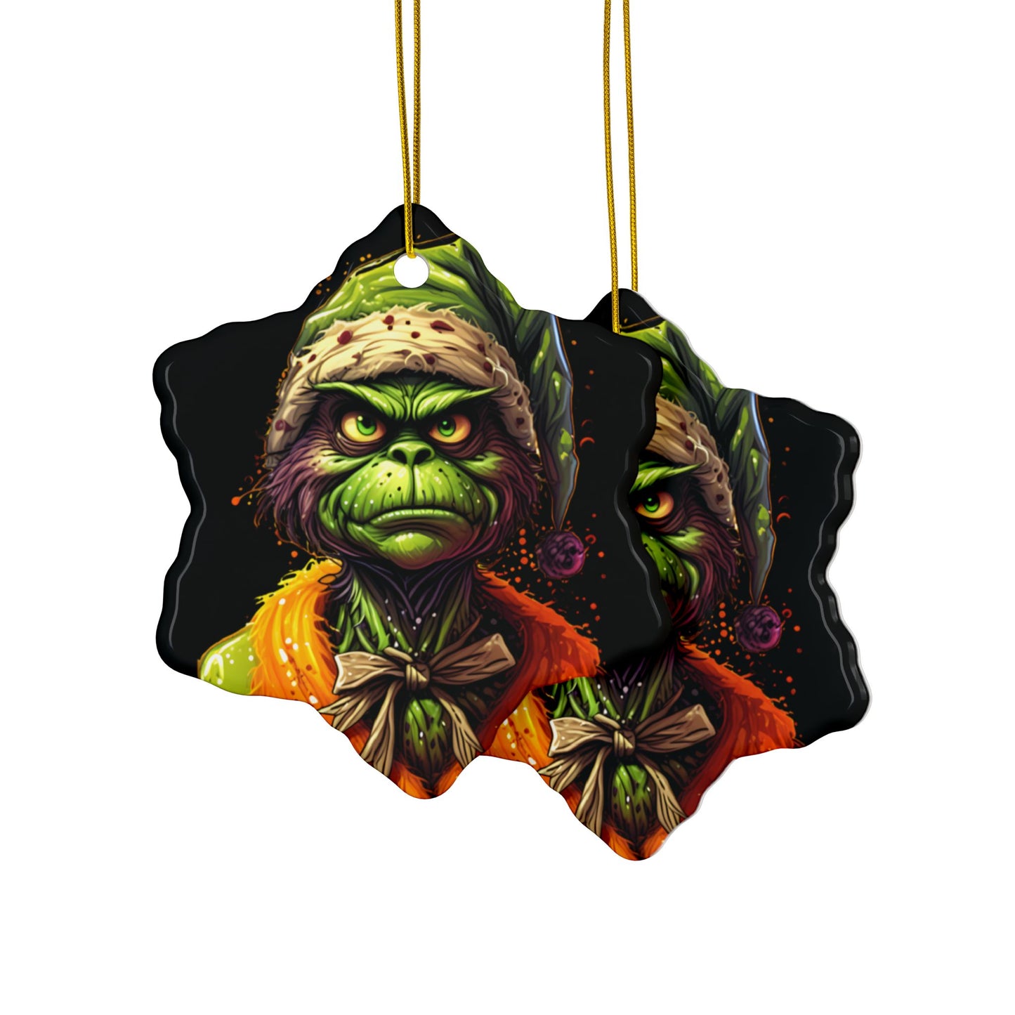 Grinch-Inspired Ceramic Ornament — Double-Sided Holiday Decoration