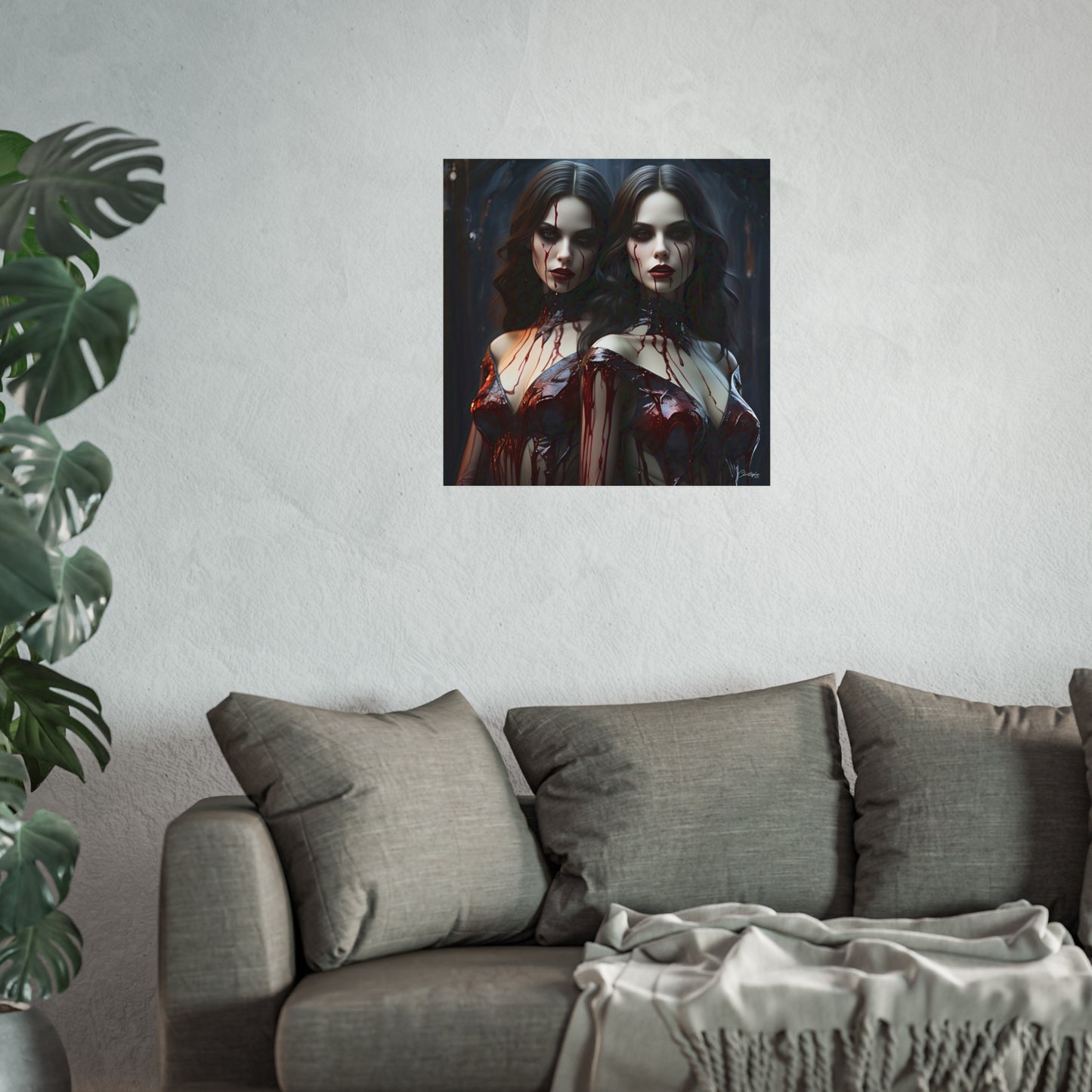 Vampire Sisters Fine Art Poster, Gothic Wall Art, Spooky Decor, Horror Home Decor, Blood Art Print, Dark Aesthetic Print