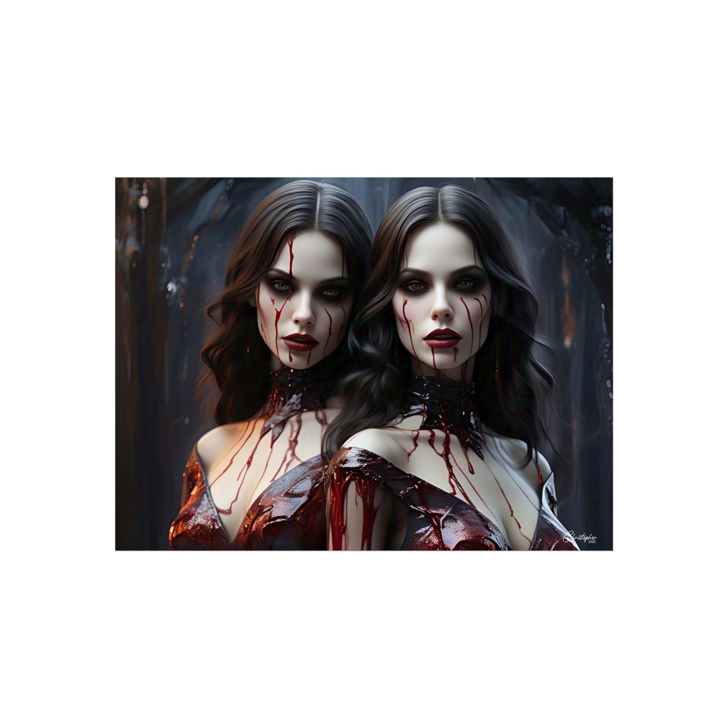 Vampire Sisters Fine Art Poster, Gothic Wall Art, Spooky Decor, Horror Home Decor, Blood Art Print, Dark Aesthetic Print