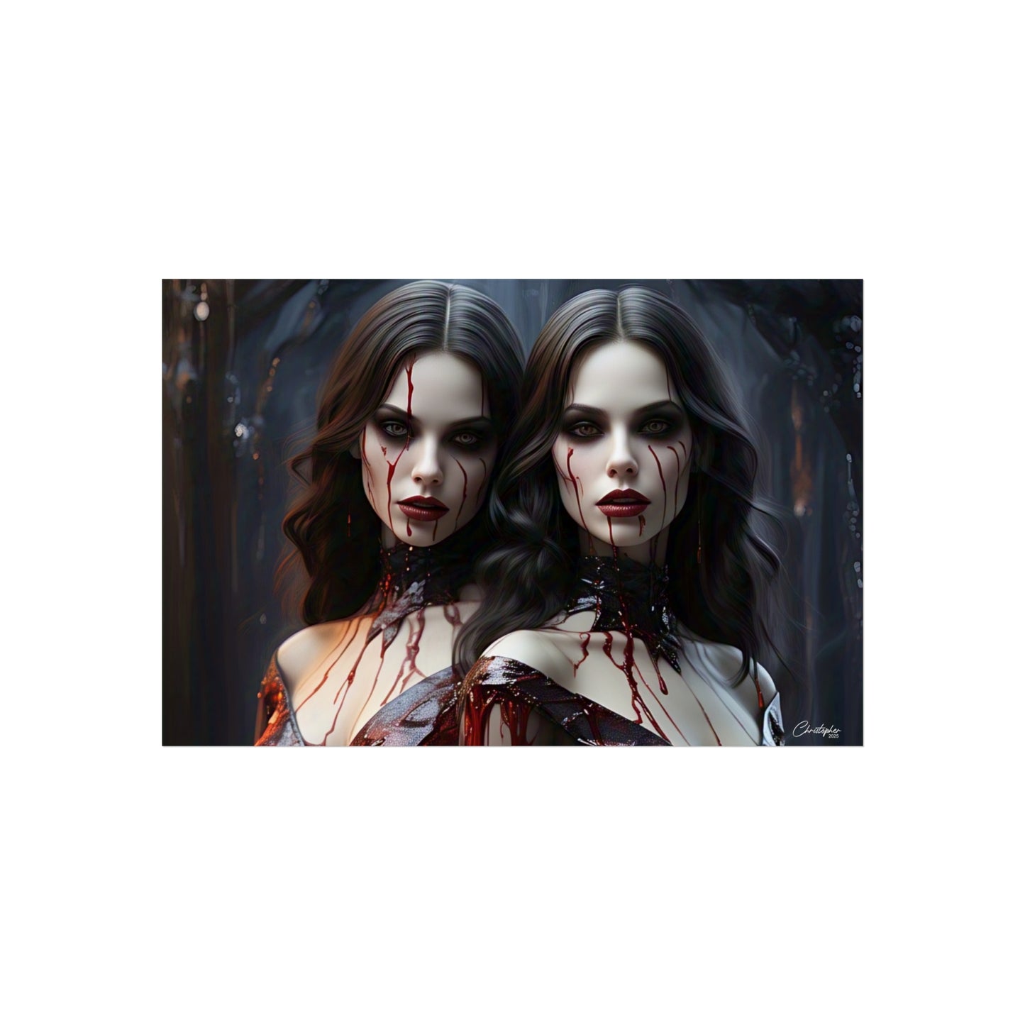Vampire Sisters Fine Art Poster, Gothic Wall Art, Spooky Decor, Horror Home Decor, Blood Art Print, Dark Aesthetic Print