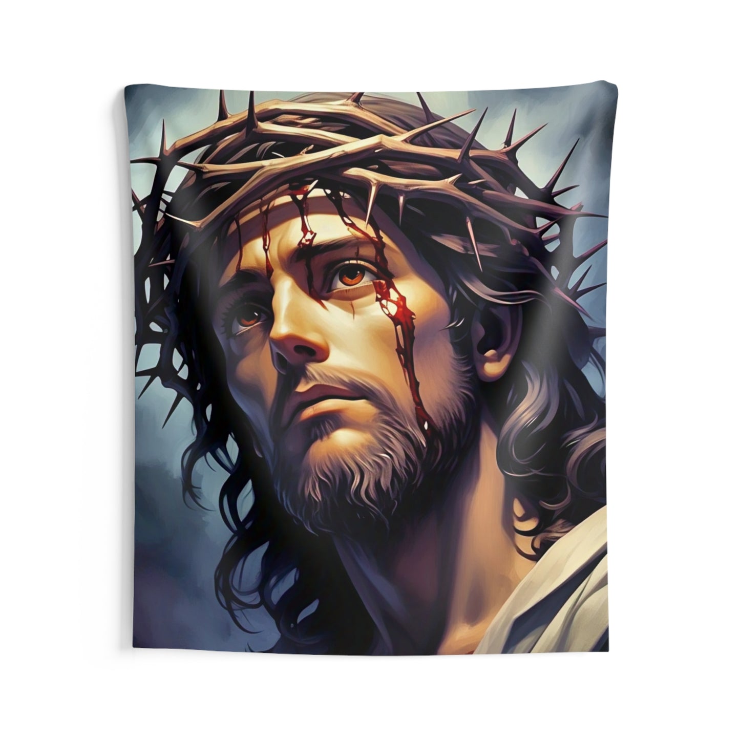 Jesus with Crown of Thorns Indoor Wall Tapestry — Inspirational Christian Decor