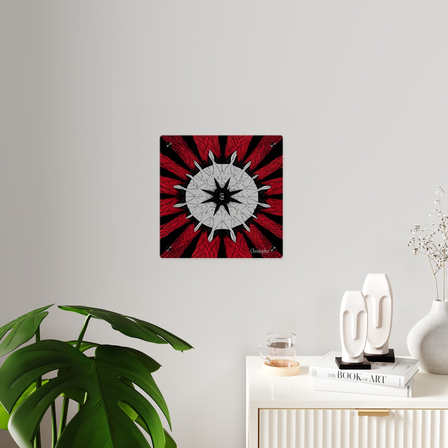 Red & Black Mandala Acrylic Wall Art Panel — Personalized Name Option