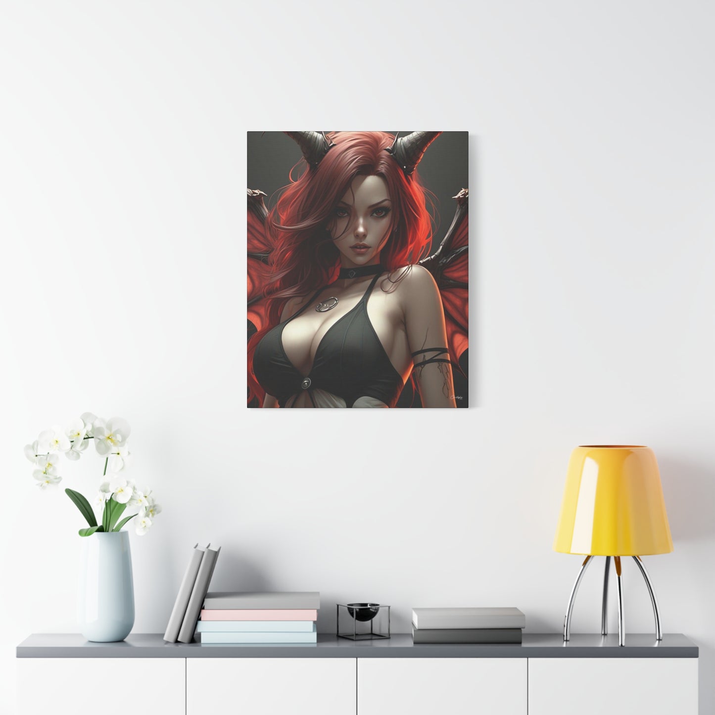 Gothic Fantasy Canvas Art, Demon Girl Wall Decor, Unique Home Decor, Gift for Her, Halloween or Birthday Gift